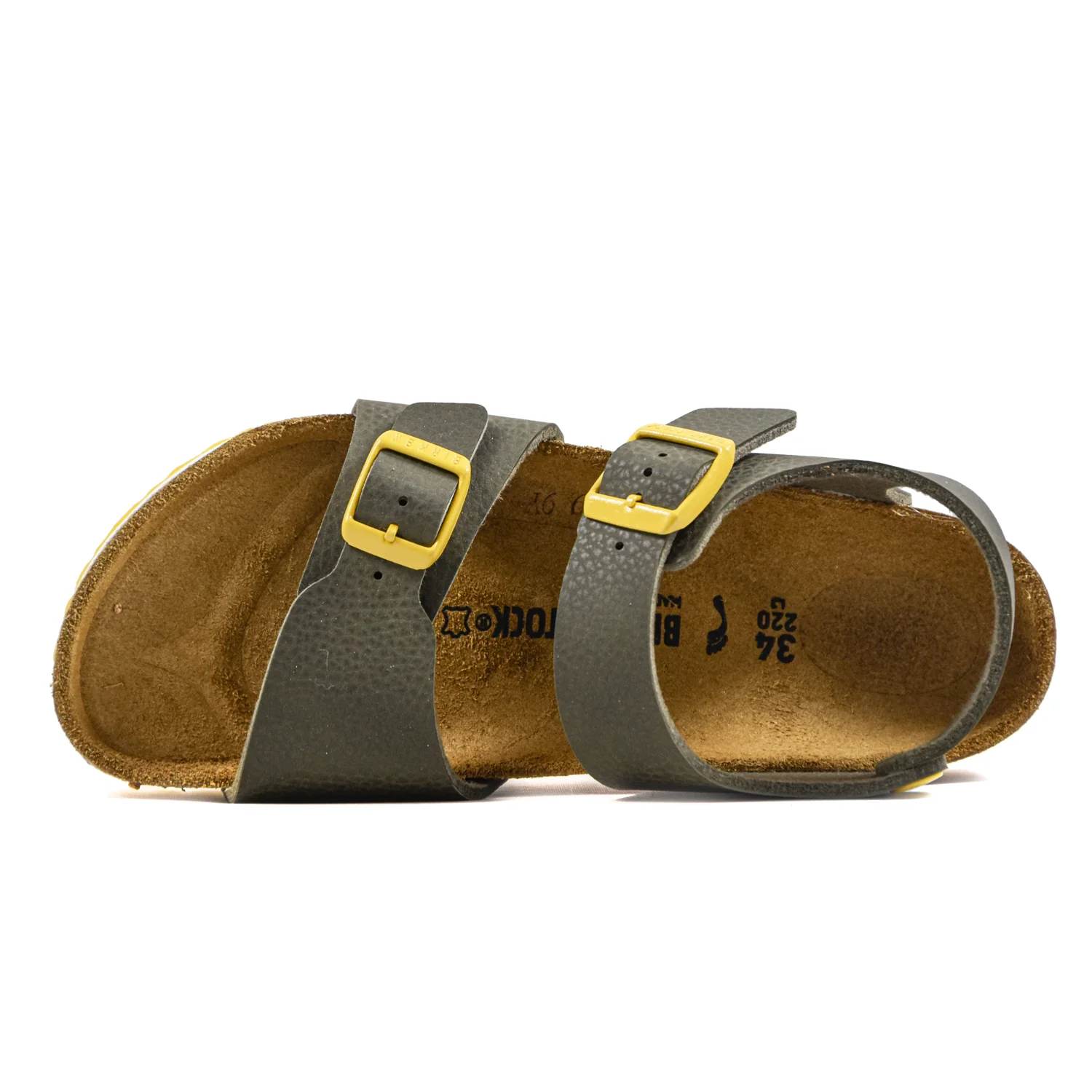 Birkenstock New York Sandali Bambino Pelle Verde E Fibbie Gialle - Image 3