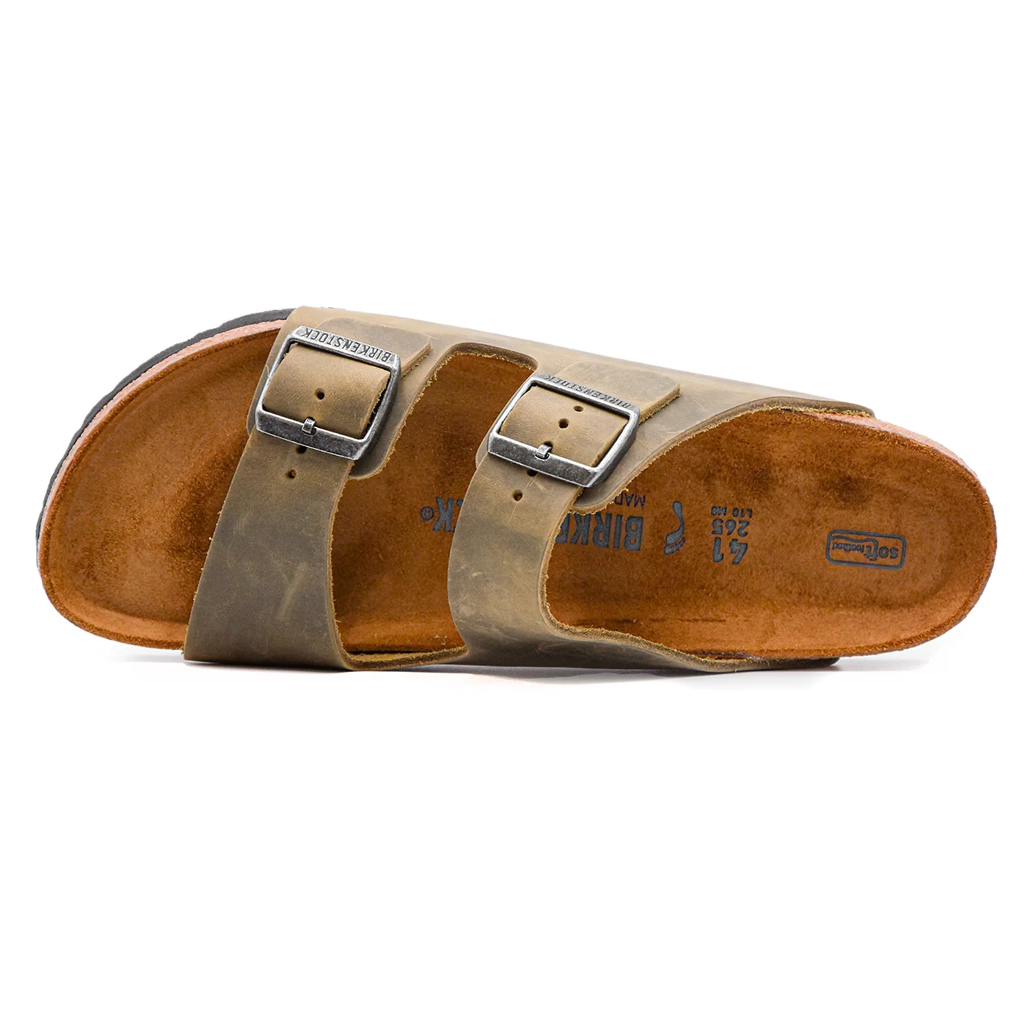 Birkenstock Arizona Uomo Pelle Oliata Khaki Fibbie Ad Ardiglione - Image 3