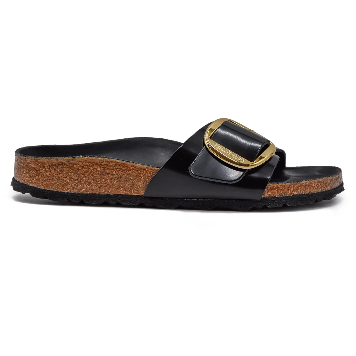 Sandali Birkenstock Nero Madrid Big Buckle Aspetto Brillante Donna