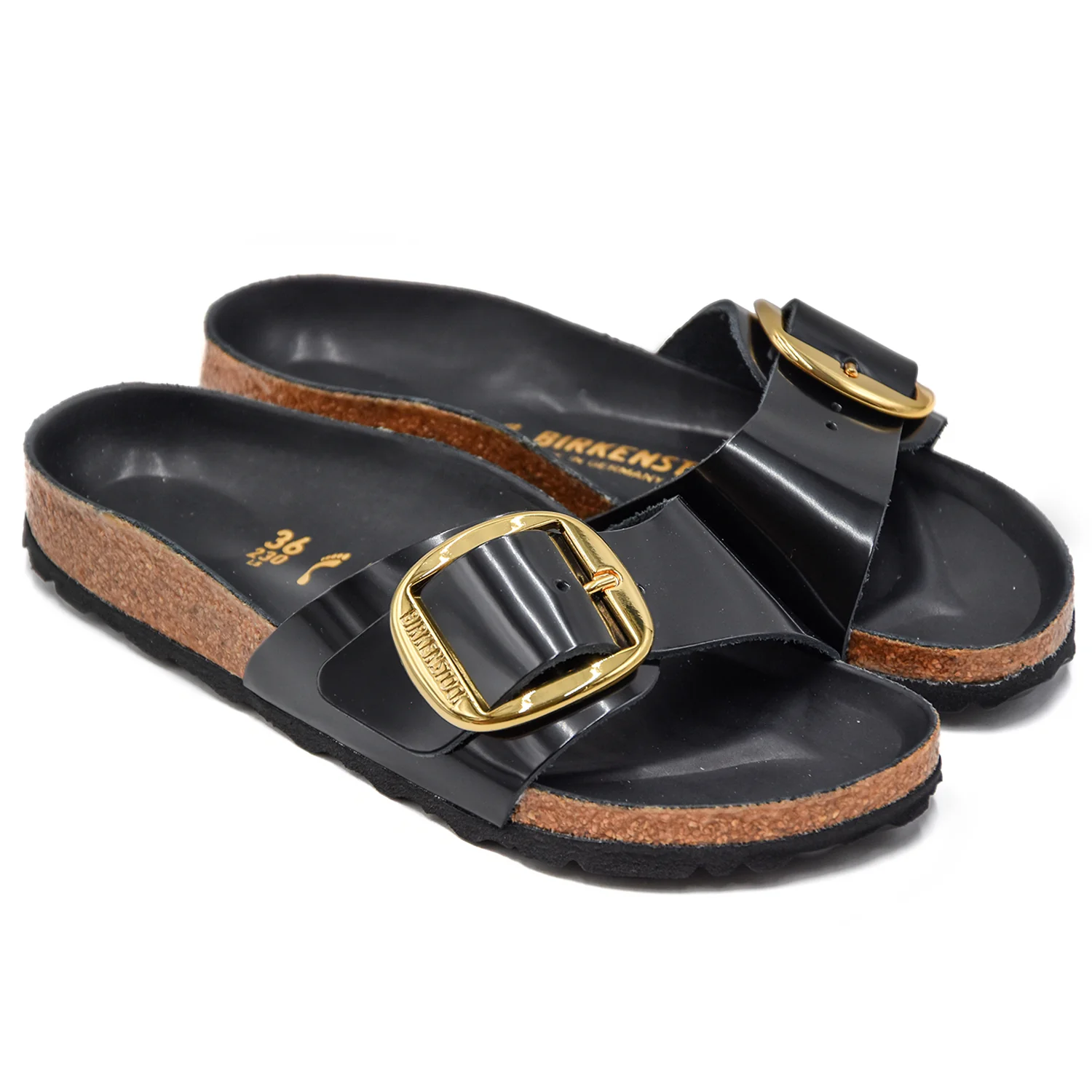 Sandali Birkenstock Nero Madrid Big Buckle Aspetto Brillante Donna - Image 2