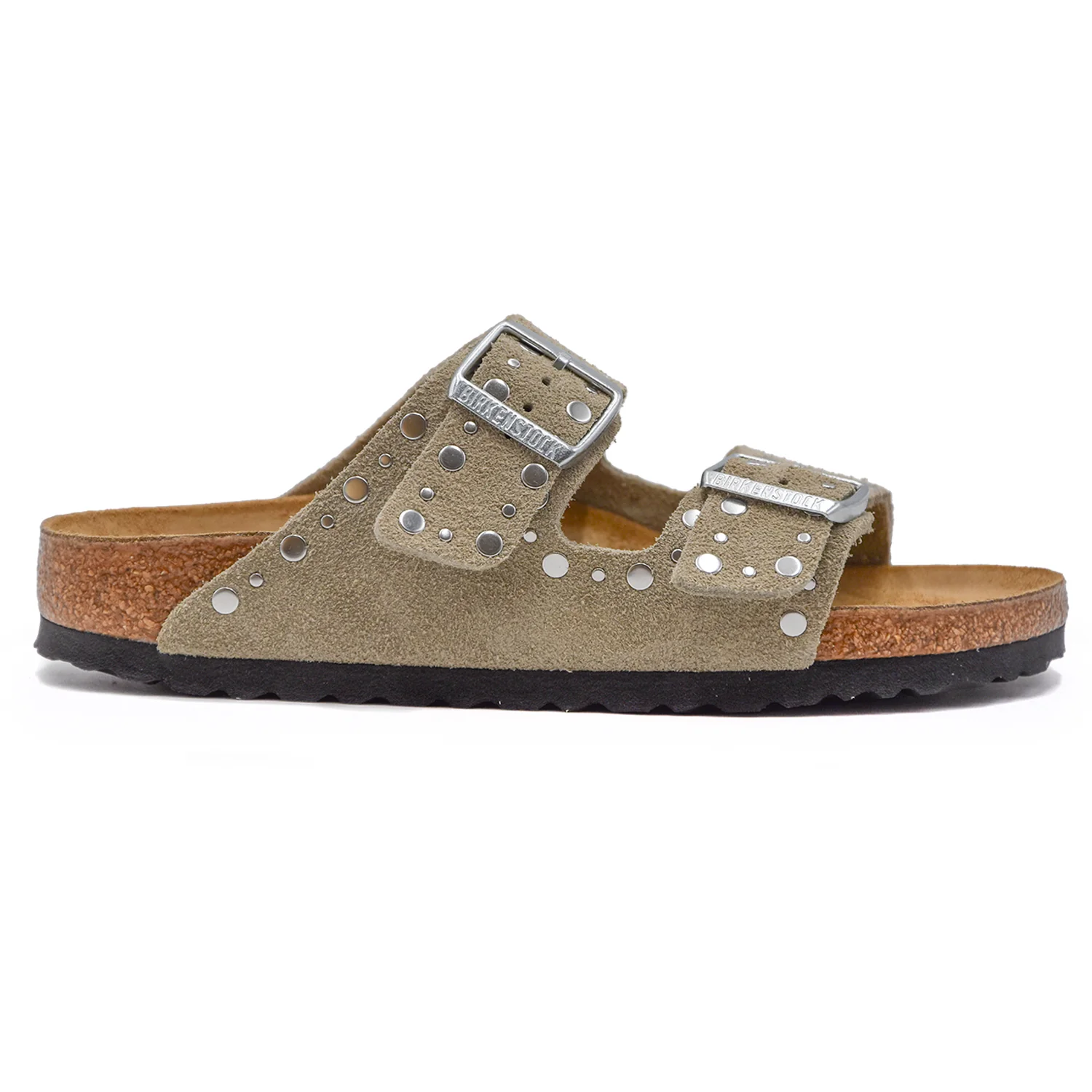 Birkenstock Sandali Arizona Rivet Border Taupe In Camoscio Donna