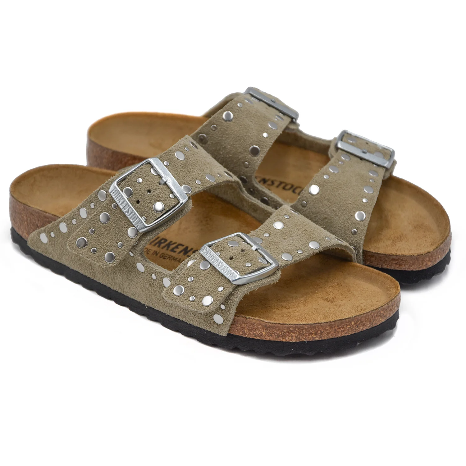 Birkenstock Sandali Arizona Rivet Border Taupe In Camoscio Donna - Image 2