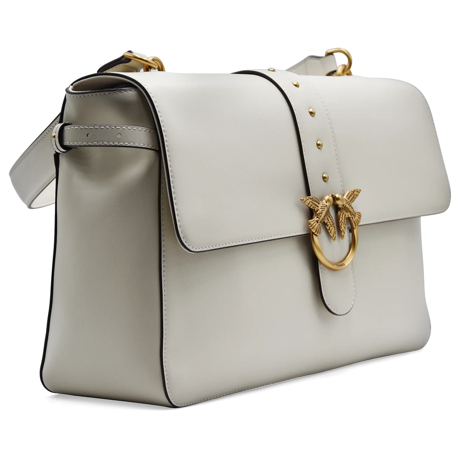 Pinko Borsa Donna Love One Extra Slouchy Pelle Bianco Logo Oro - Image 3