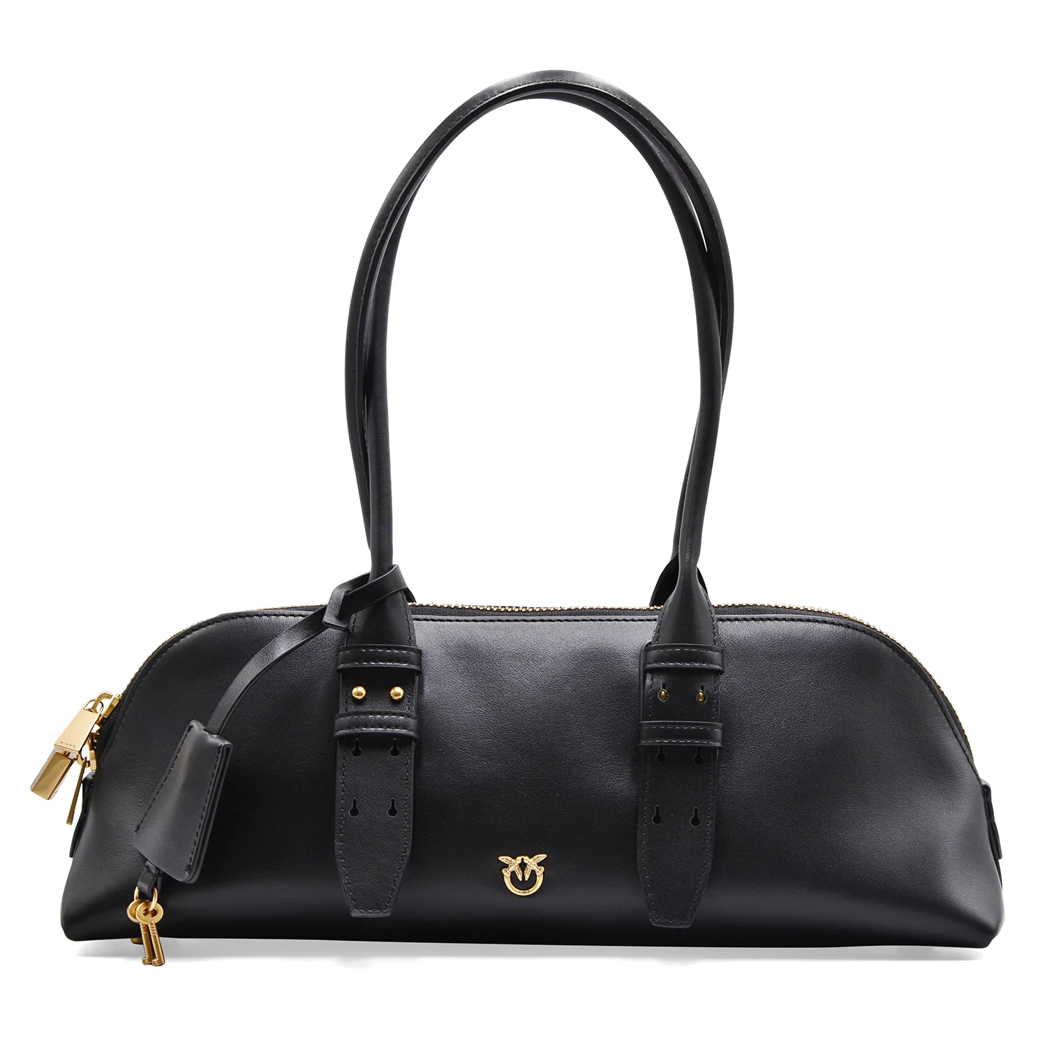 Pinko Borsa Donna Bowling Baguette Big Pelle Nero Dettagli Oro
