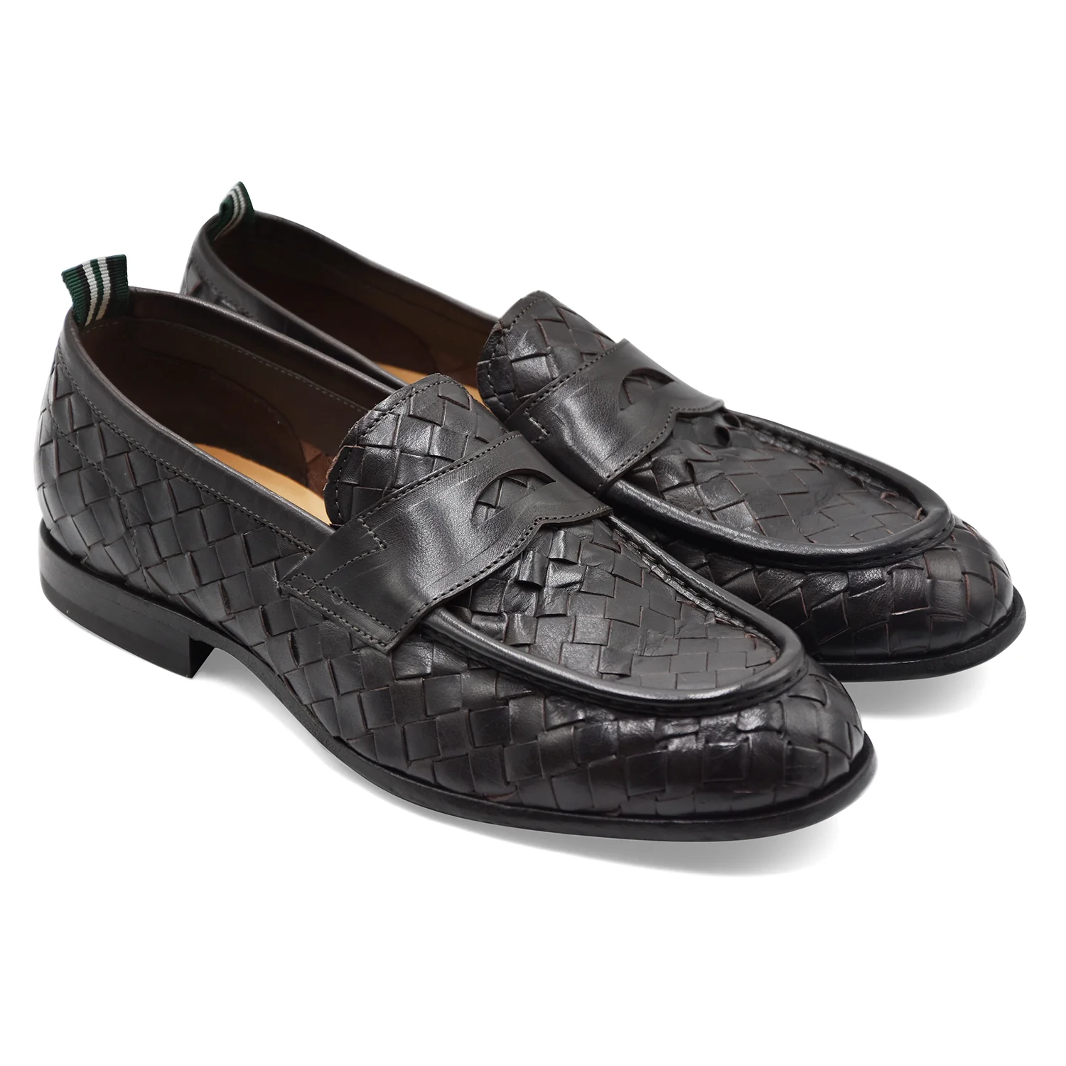 Mocassini Green George Uomo 1073 Vera Pelle Intrecciata Marrone - Image 2