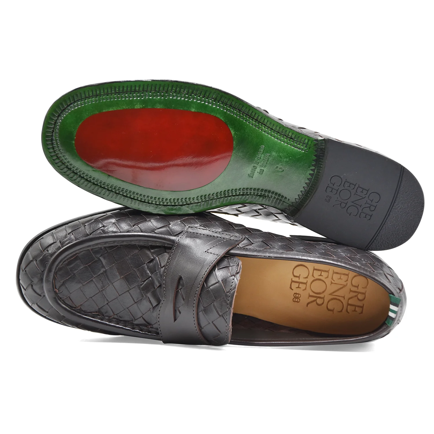 Mocassini Green George Uomo 1073 Vera Pelle Intrecciata Marrone - Image 3