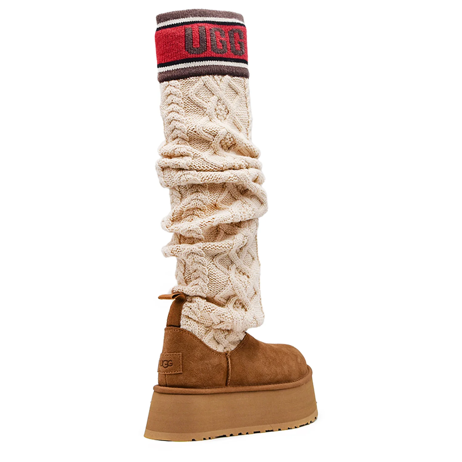Stivali Ugg Swater Letter Tall Donna Beige Con Gambale In Maglia - Image 3