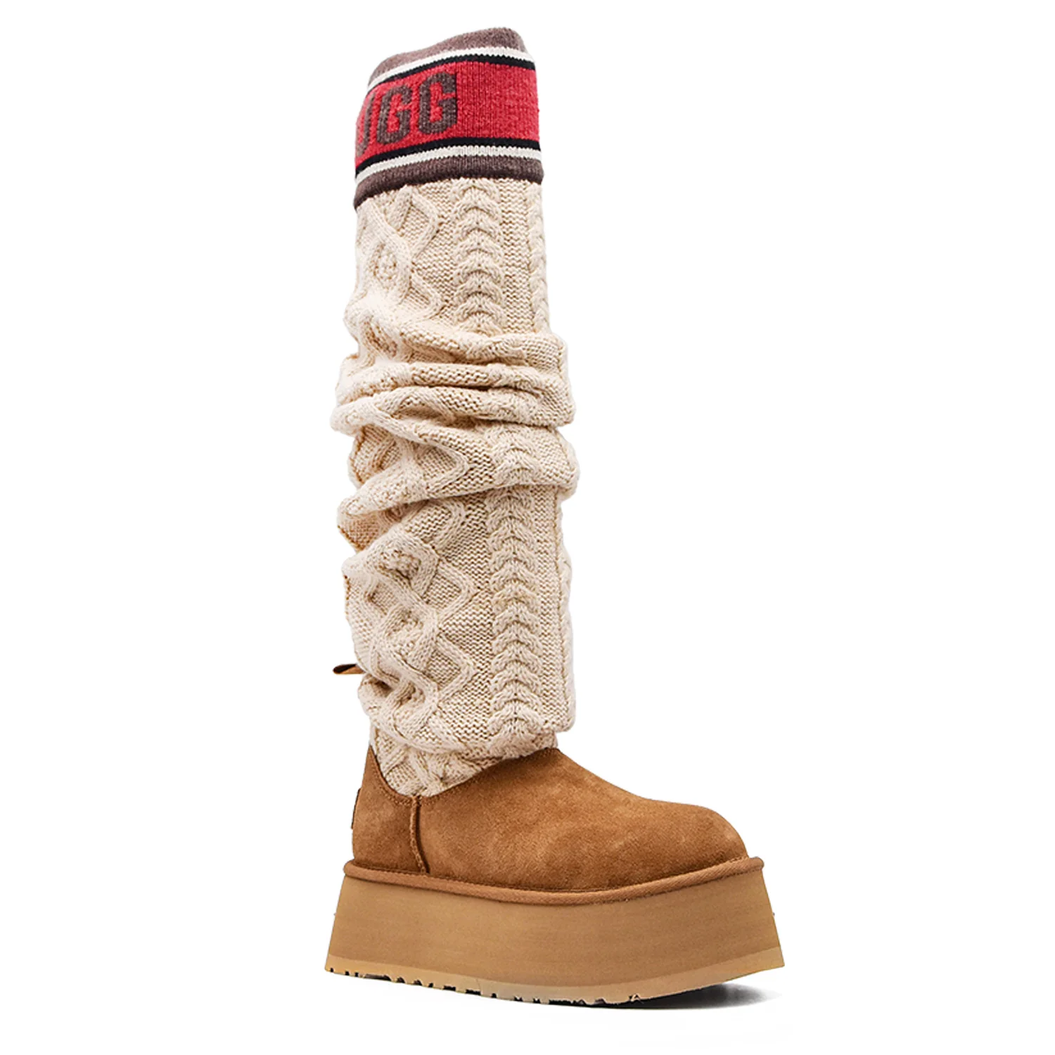 Stivali Ugg Swater Letter Tall Donna Beige Con Gambale In Maglia - Image 4