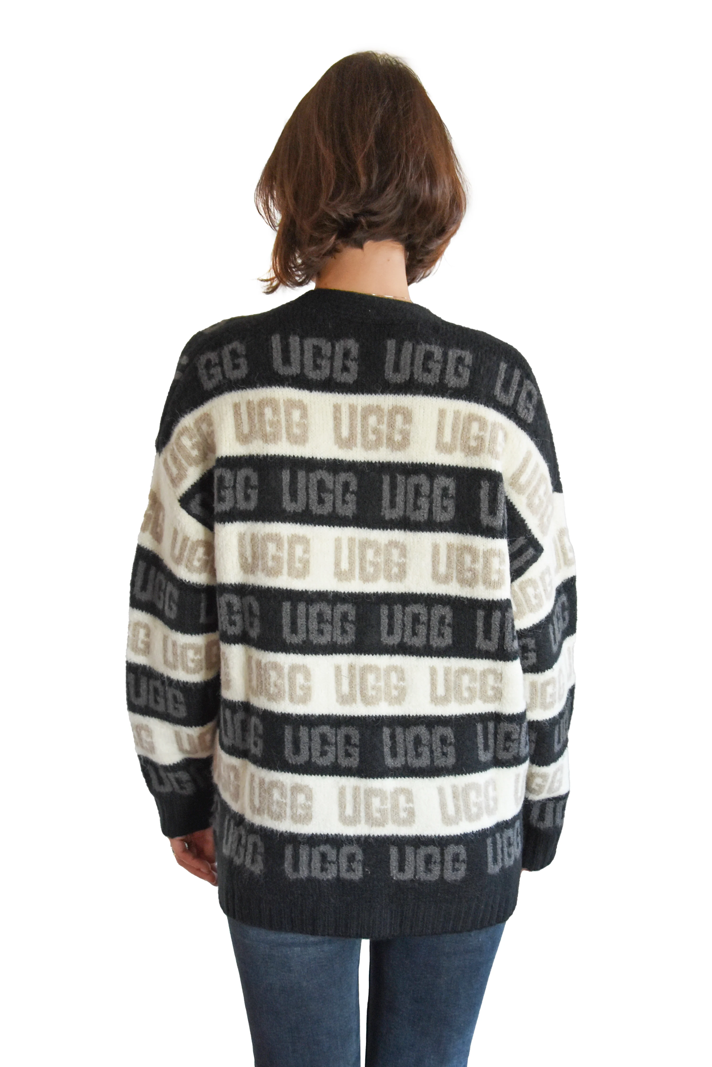 Cardigan Ugg Graphic Bianco E Nero Donna Impreziosito Dal Logo - Image 4
