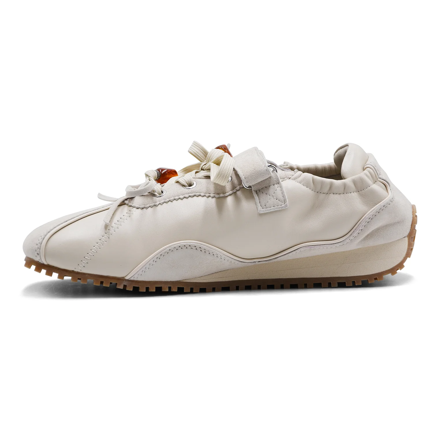 Sneakers Loafer Jacy Donna Pelle Suede Off-White Lacci Strap - Image 4