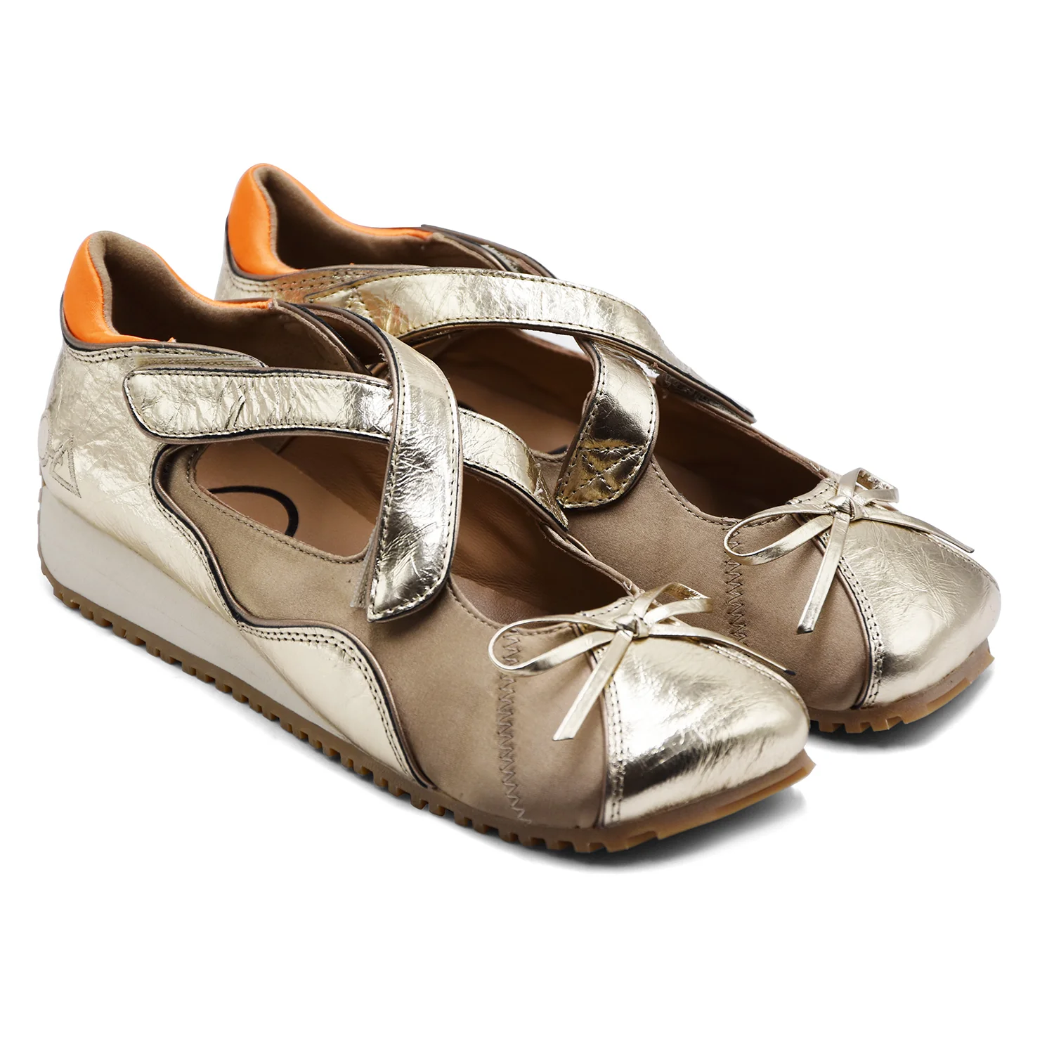 Sneakers Ballerina Loafer Joy Criss-Cross Donna Laminato Oro - Image 2
