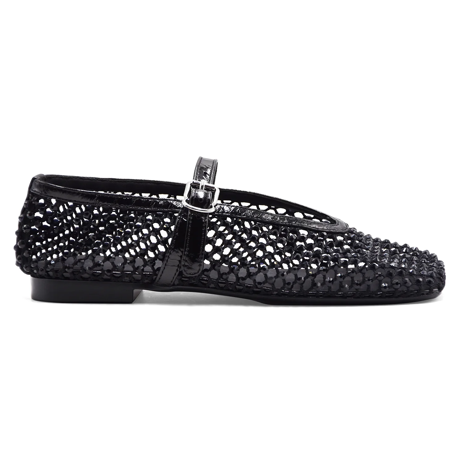 Ballerine Loafer Christen Ballet Donna Rete Strass Nero Vernice