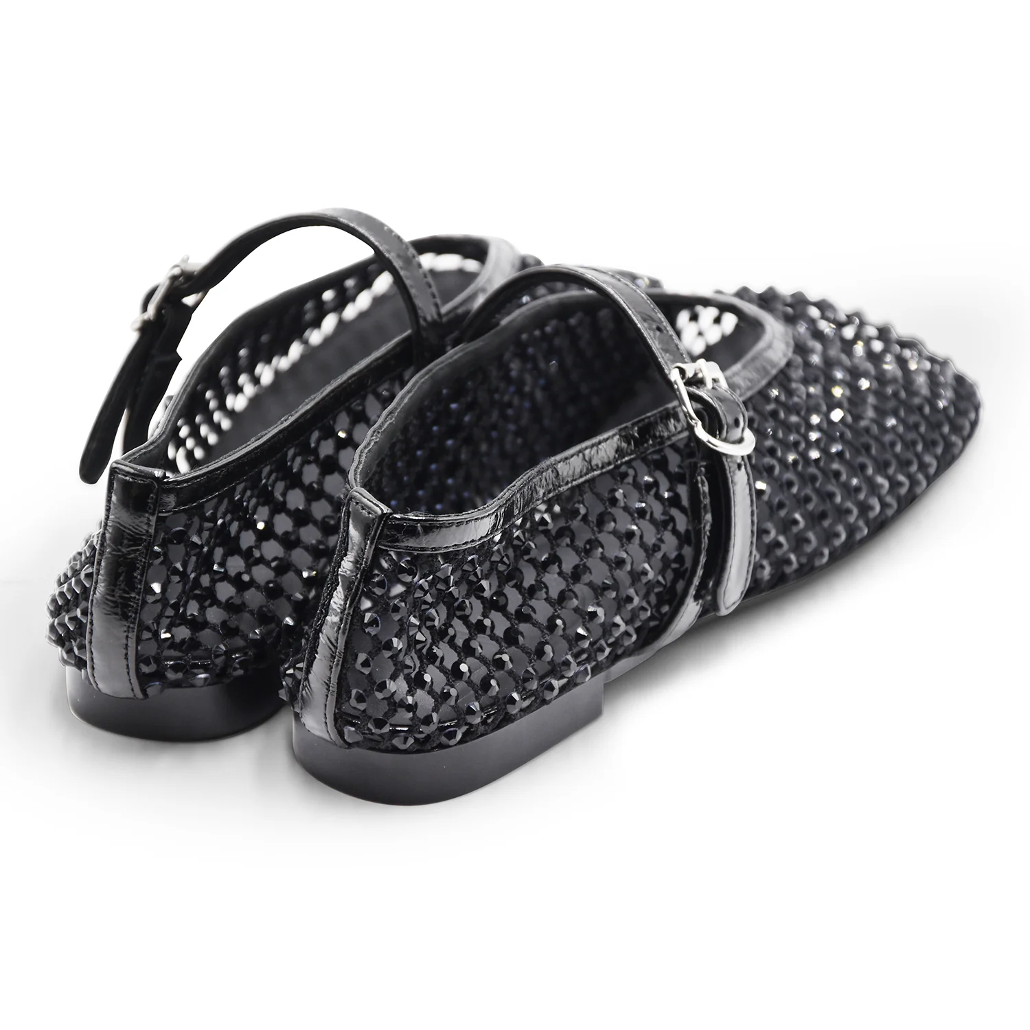 Ballerine Loafer Christen Ballet Donna Rete Strass Nero Vernice - Image 4