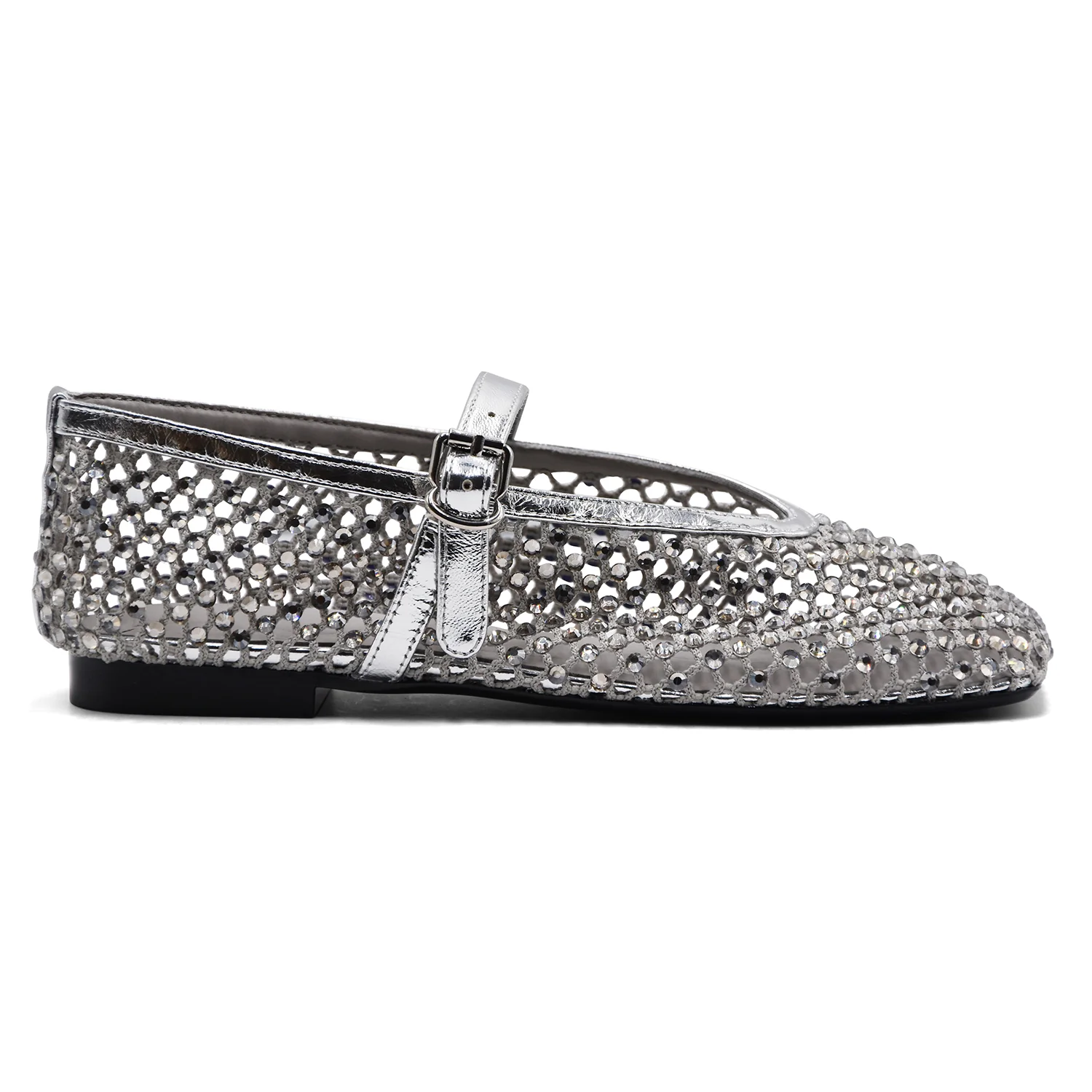 Ballerine Loafer Christen Ballet Donna In Rete Strass Argento