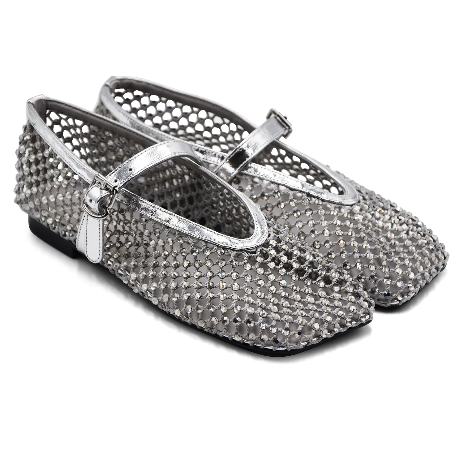 Ballerine Loafer Christen Ballet Donna In Rete Strass Argento - Image 2