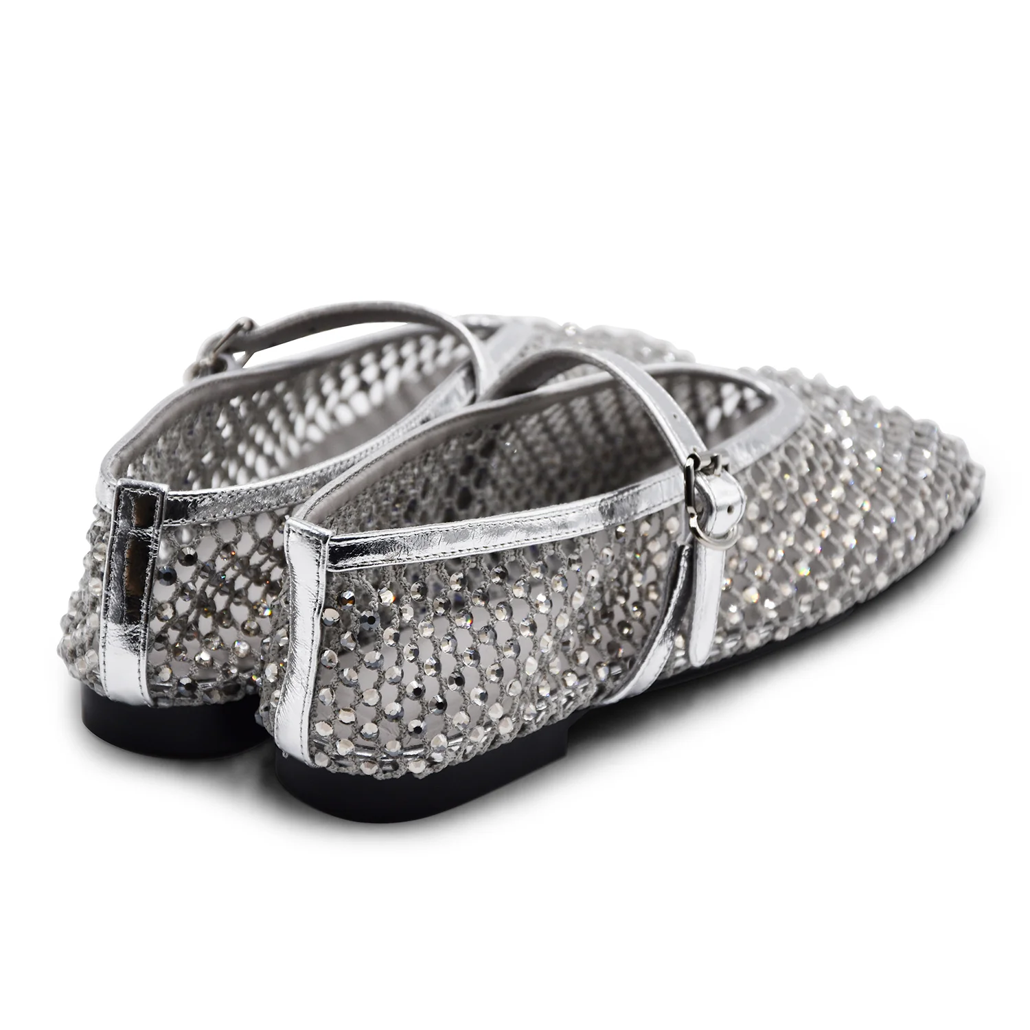 Ballerine Loafer Christen Ballet Donna In Rete Strass Argento - Image 3