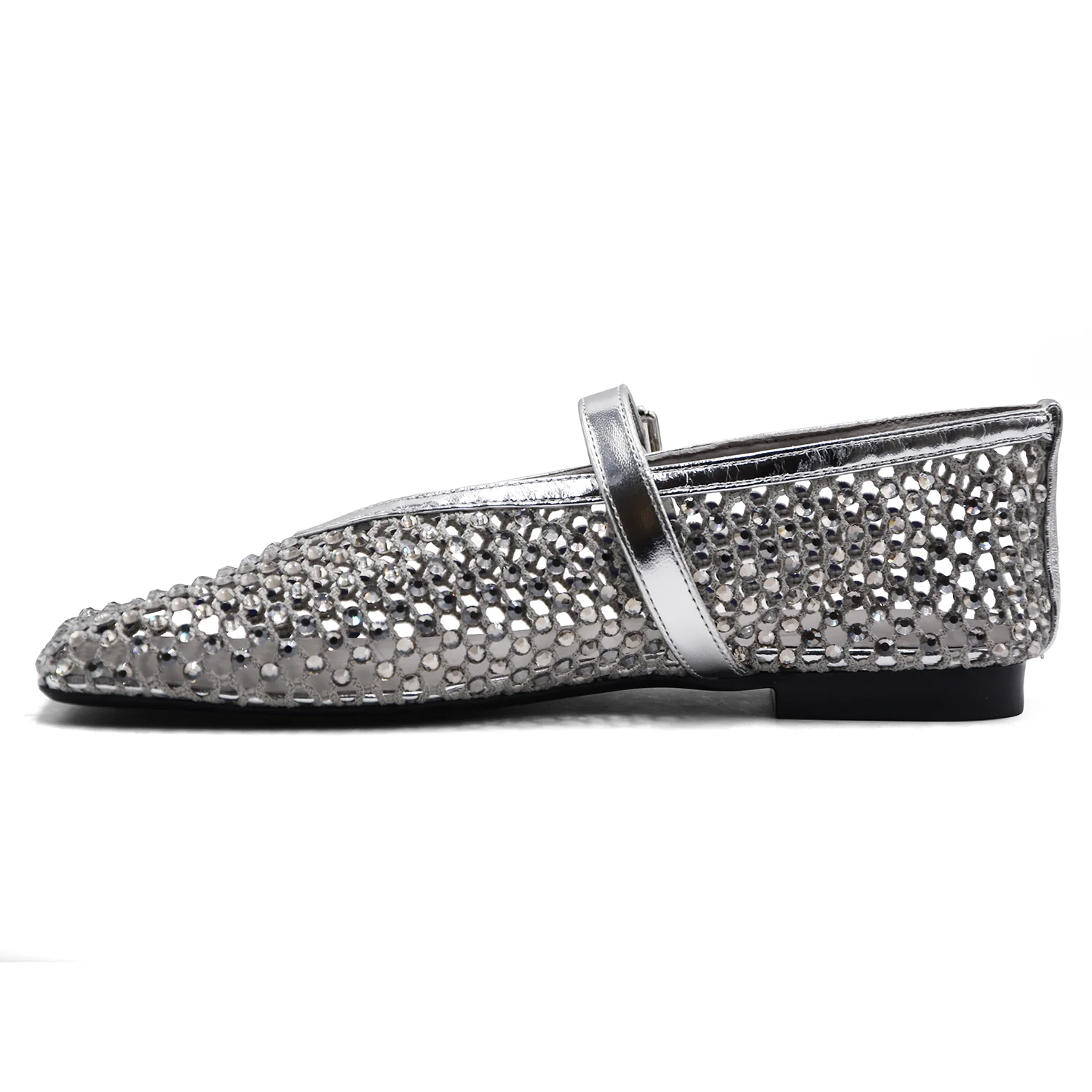 Ballerine Loafer Christen Ballet Donna In Rete Strass Argento - Image 4