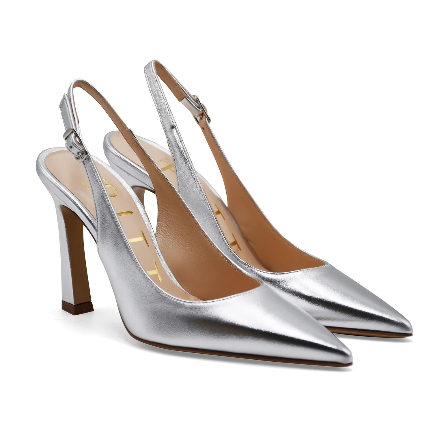 Slingback Donna Matteo Pitti Pelle Laminato Argento Elegante - Image 2