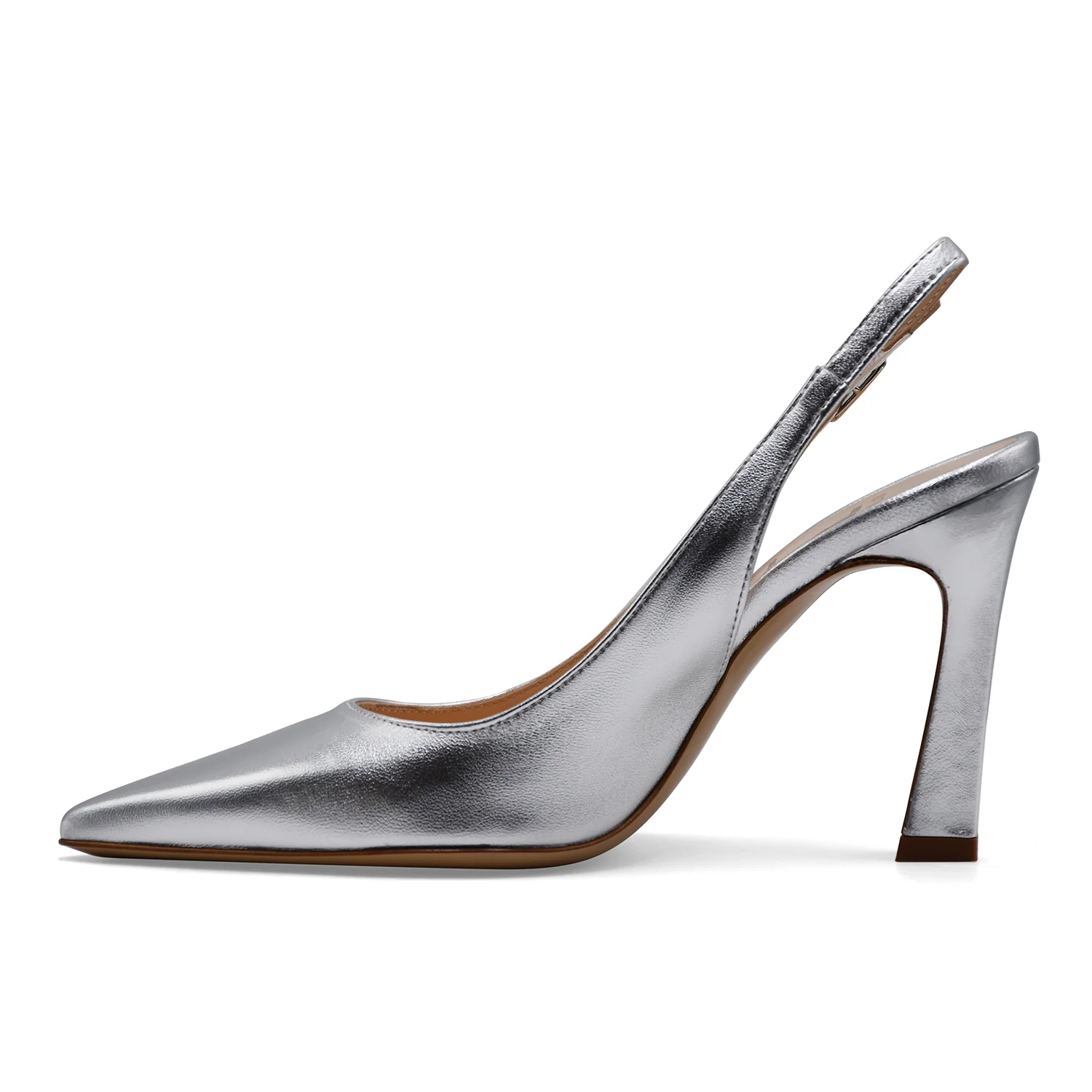 Slingback Donna Matteo Pitti Pelle Laminato Argento Elegante - Image 4