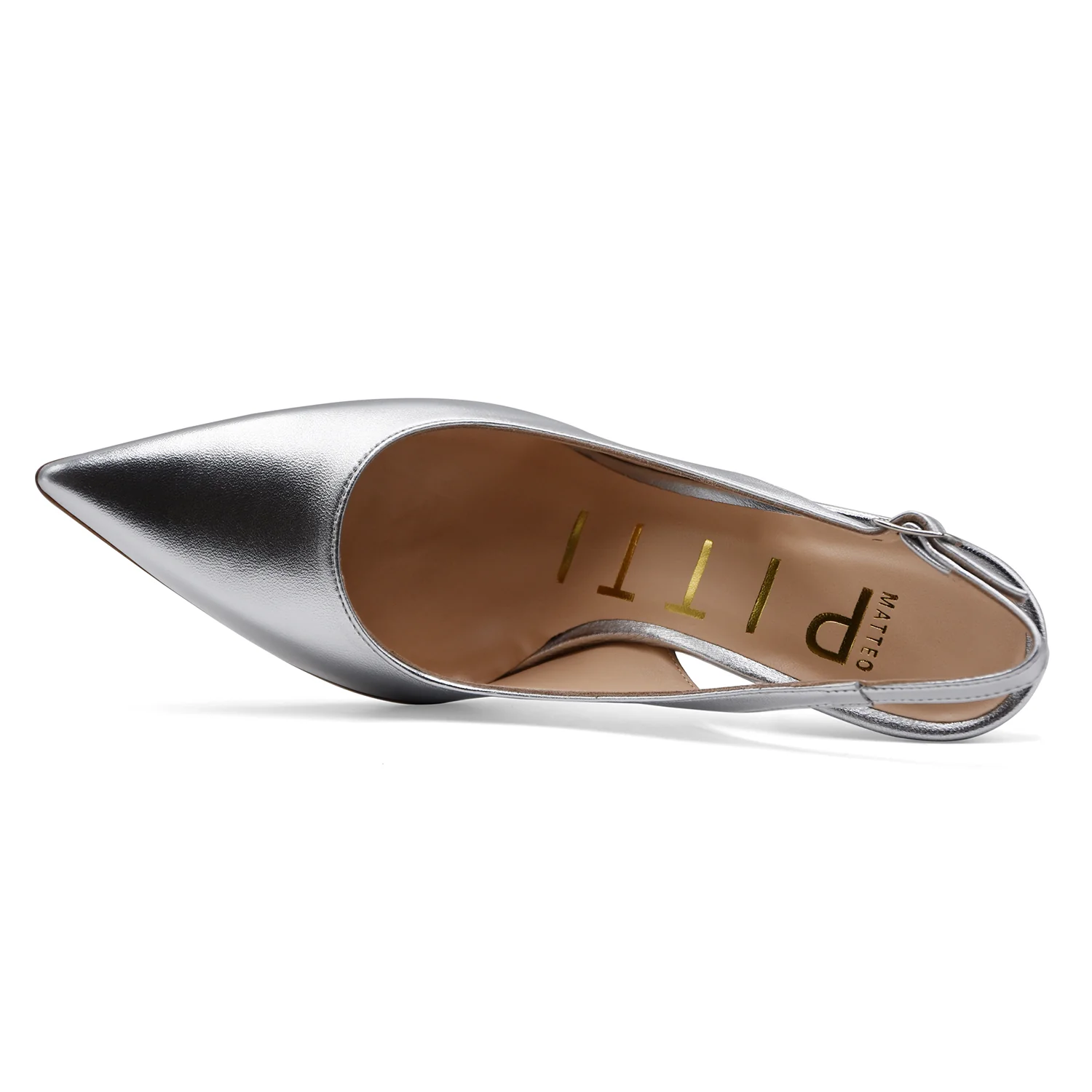 Slingback Donna Matteo Pitti Pelle Laminato Argento Elegante - Image 5