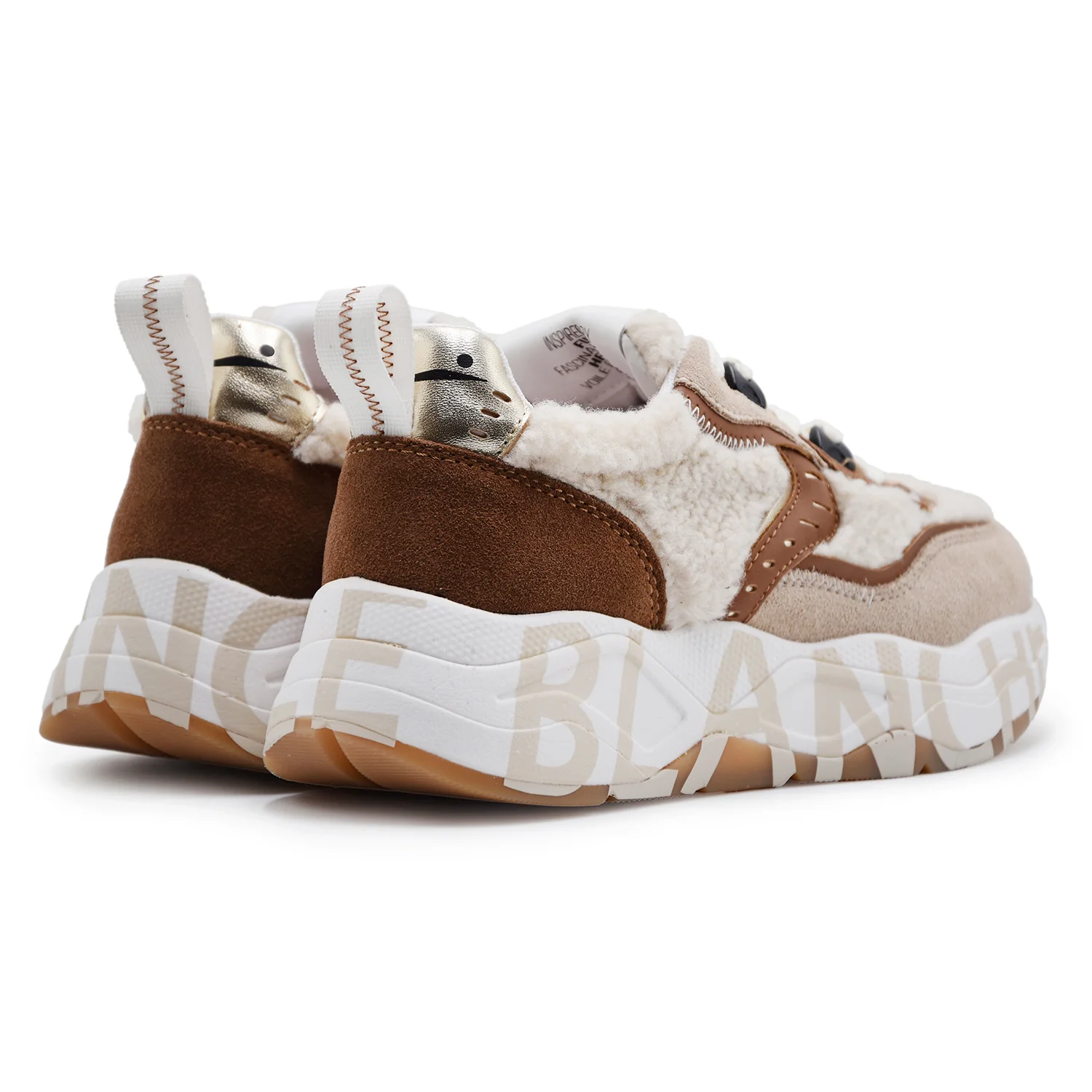 Sneakers Donna Voile Blanche CLUB105 Cognac Beige E Teddy - Image 3