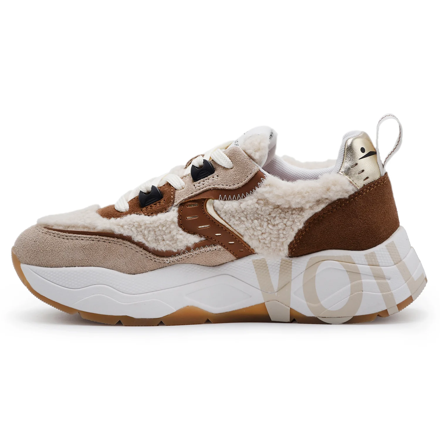 Sneakers Donna Voile Blanche CLUB105 Cognac Beige E Teddy - Image 4