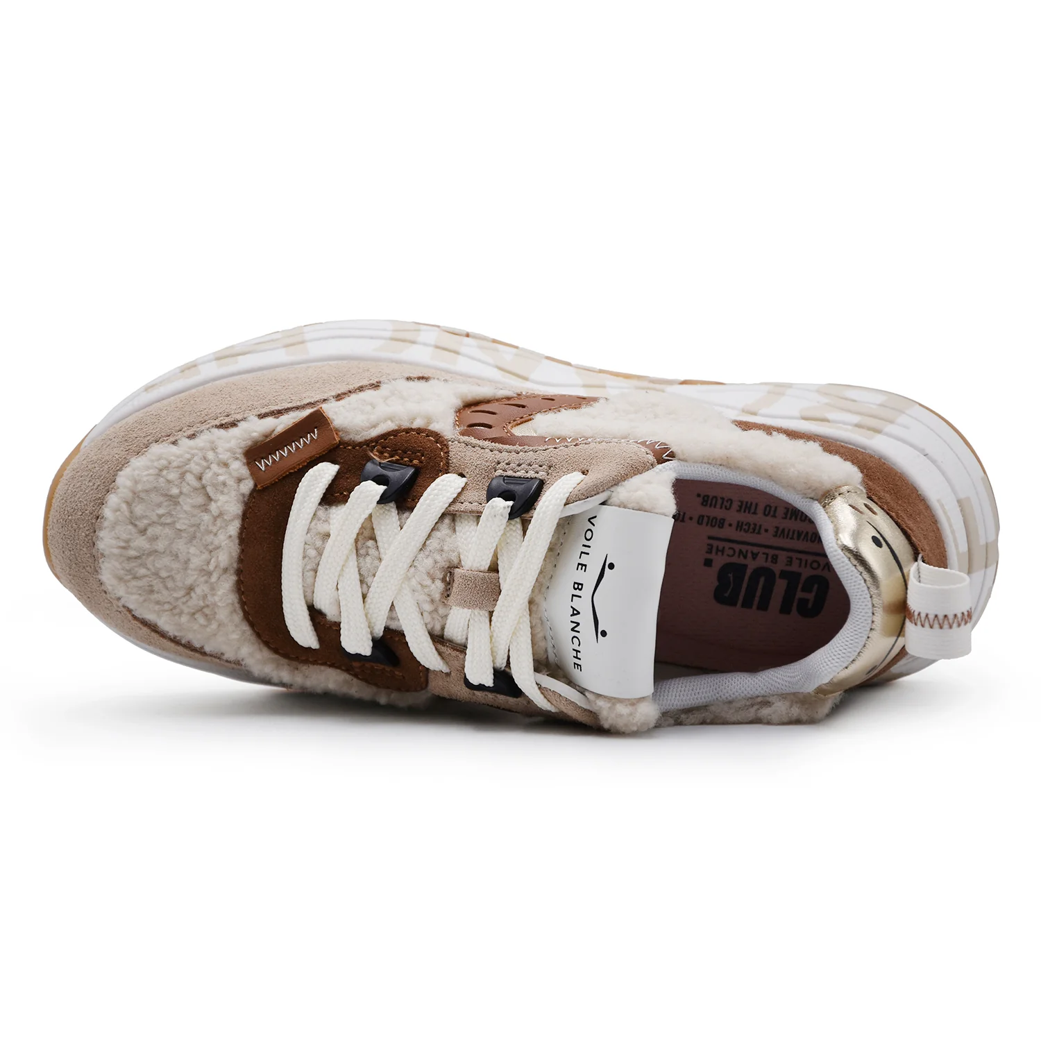 Sneakers Donna Voile Blanche CLUB105 Cognac Beige E Teddy - Image 5