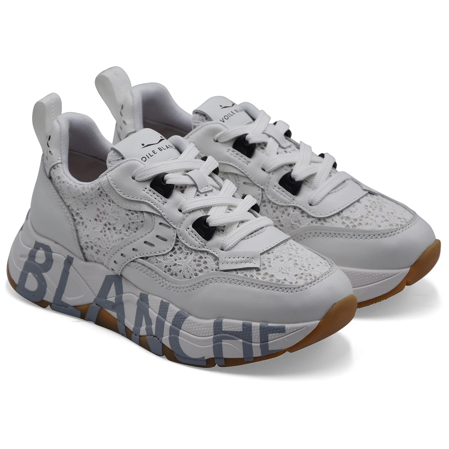 Sneakers Voile Blanche Donna Club105 In Pelle E Tessuto Bianco - Image 4