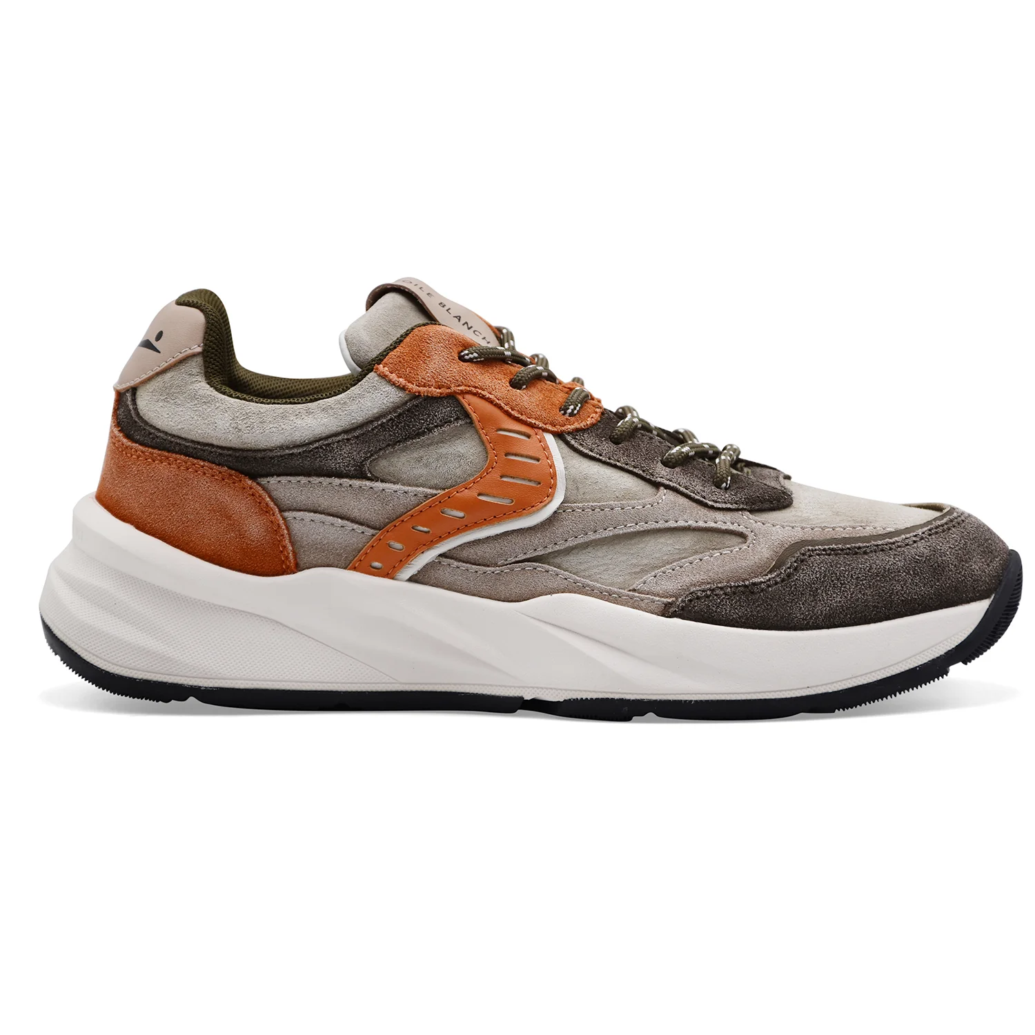 Sneakers Voile Blanche Uomo Club22 Pelle Suede Army Green Sand