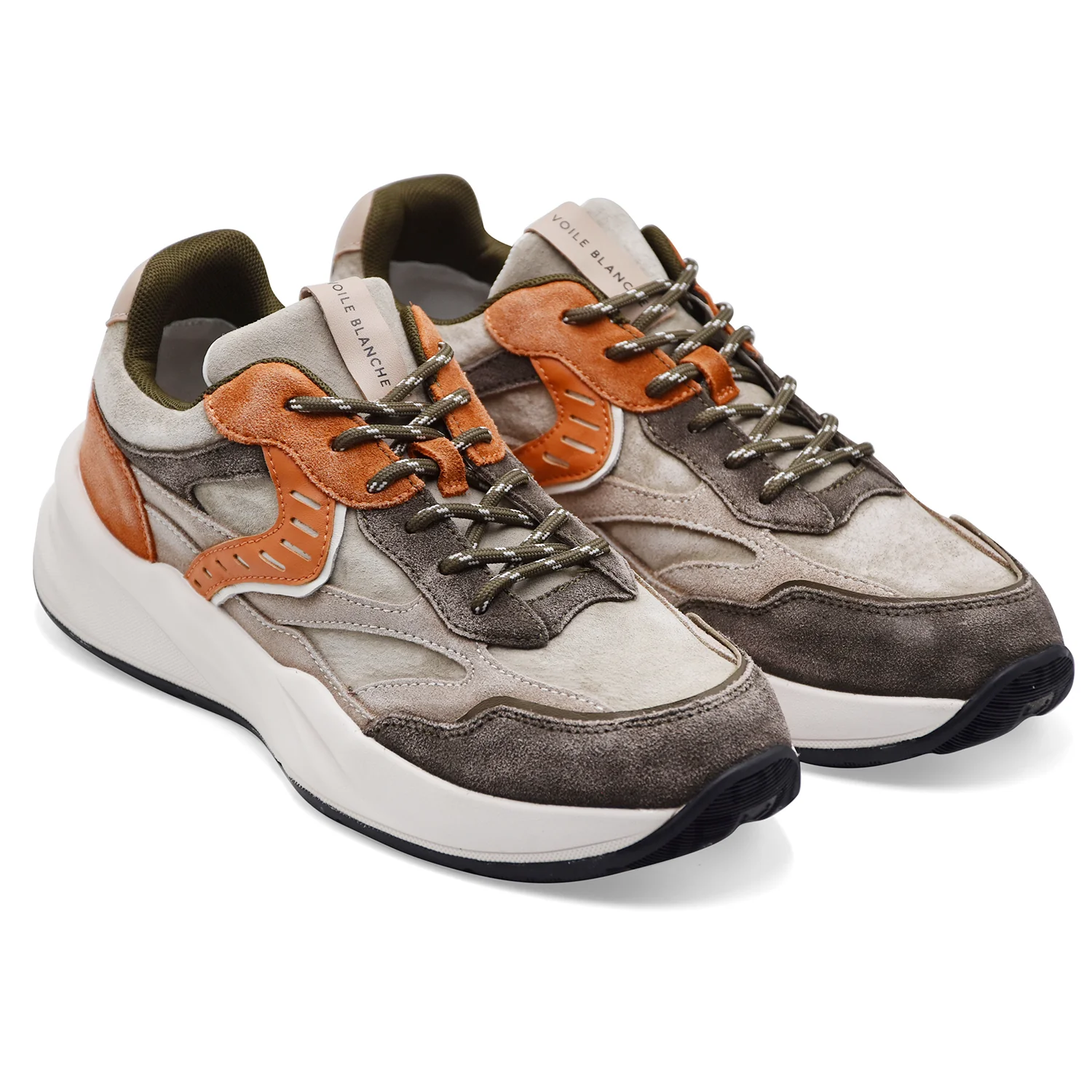 Sneakers Voile Blanche Uomo Club22 Pelle Suede Army Green Sand - Image 2