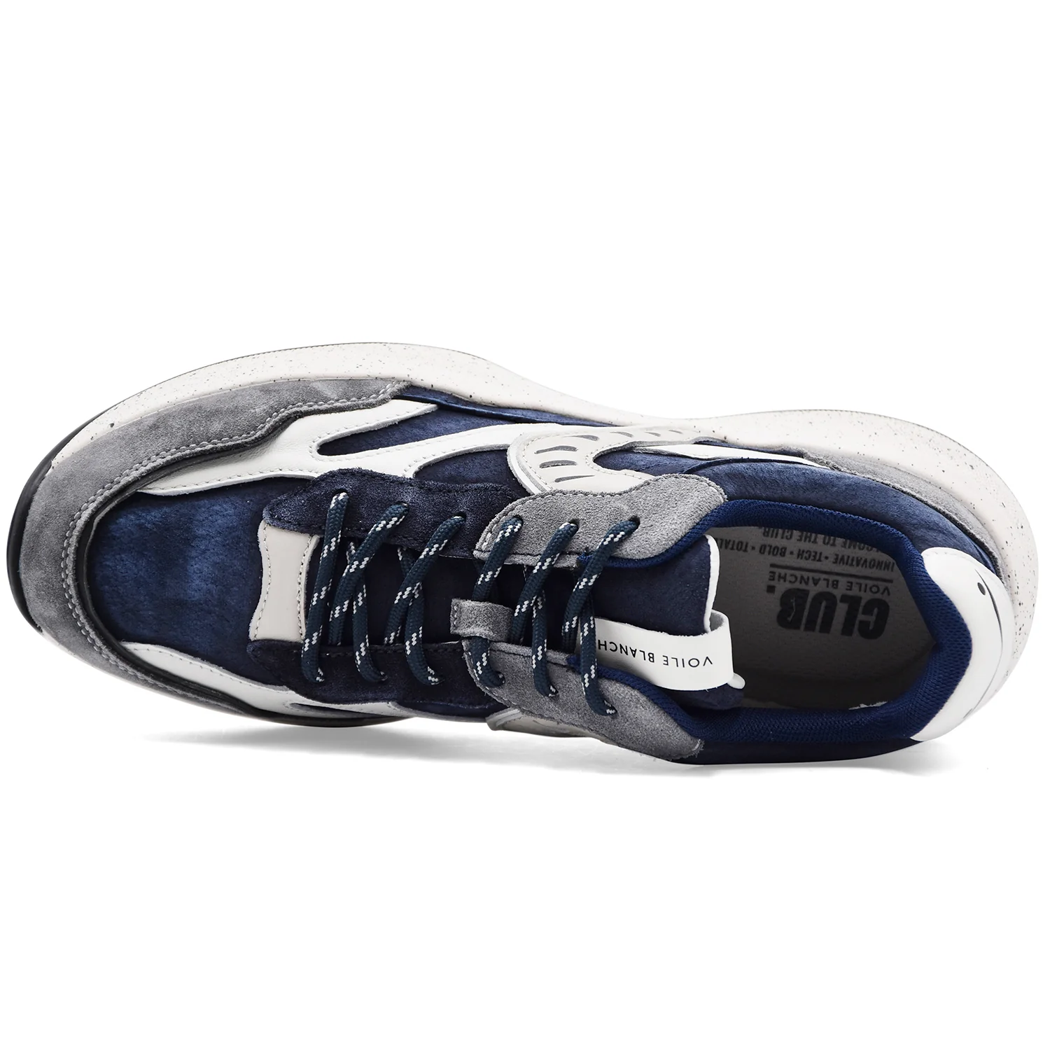 Sneakers Voile Blanche Uomo Club22 In Pelle Washed Grigio Blu - Image 3
