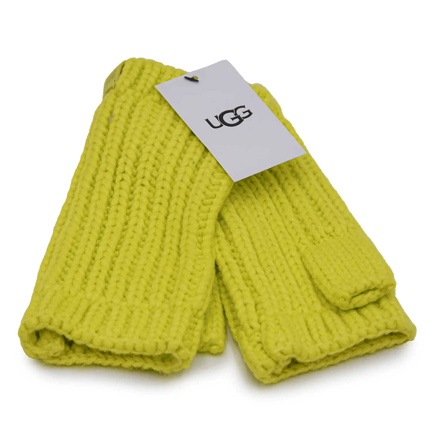 Ugg Ribbed Fingerless Mitten Guanti Donna Verde Logo Laterale - Image 2