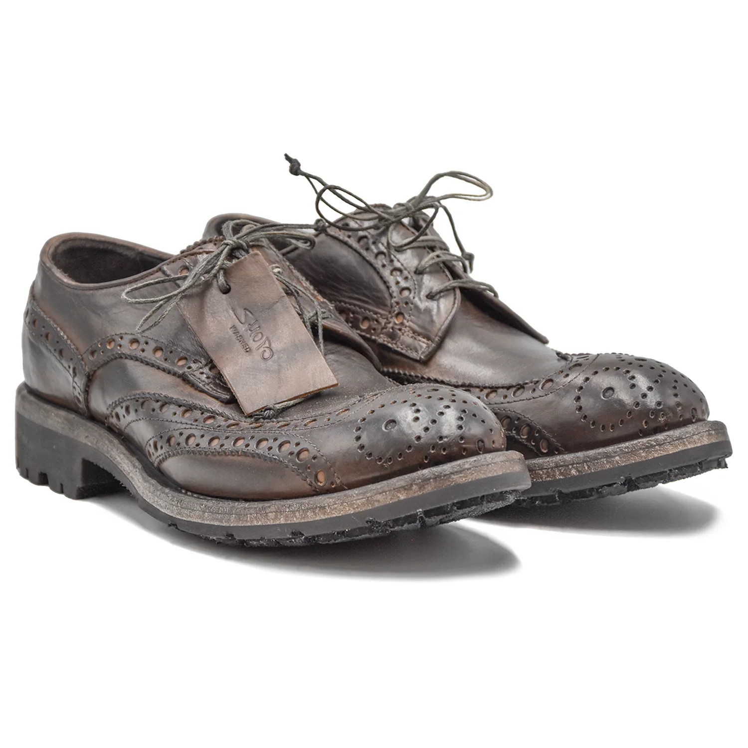 Shoto Stringata Marrone Suola In Gomma Tacchettata Vibram Uomo - Image 3