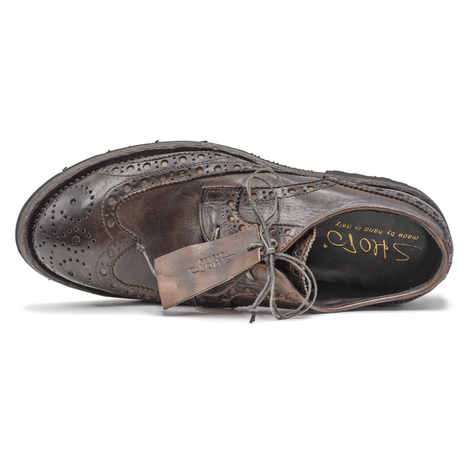 Shoto Stringata Marrone Suola In Gomma Tacchettata Vibram Uomo - Image 4