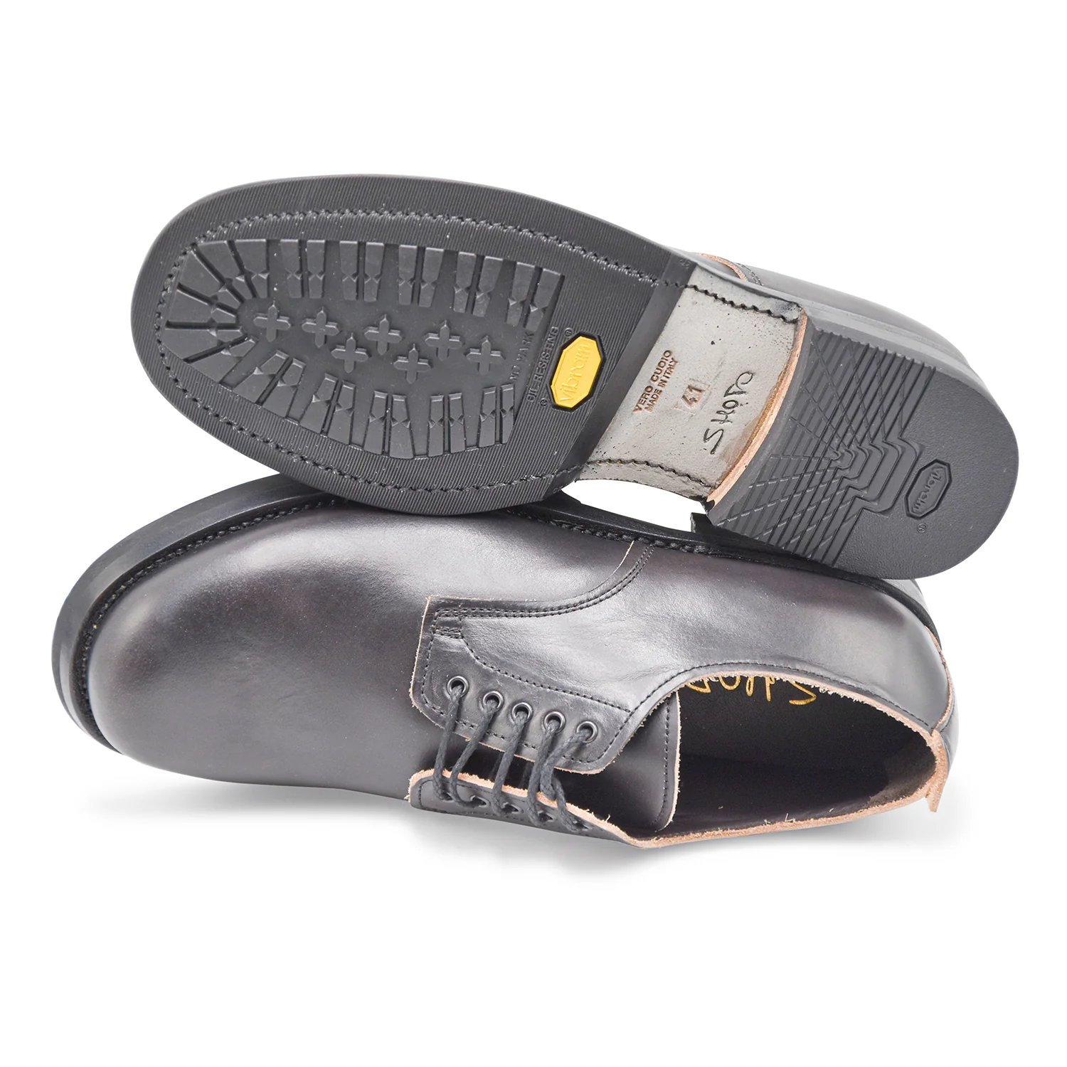 Allacciata Uomo Shoto Nero In Pelle Con Suola In Gomma Vibram - Image 6