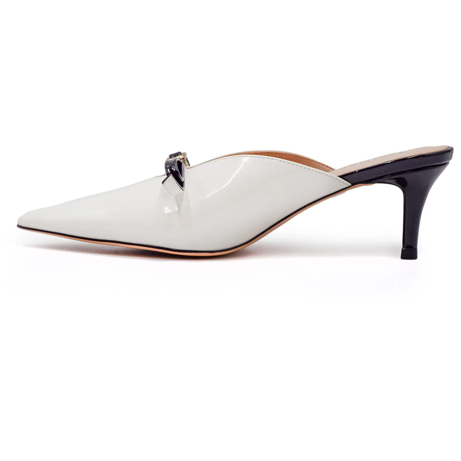Sabot Donna Twinset Bianco Tacco Impreziosito Da Un Fiocco Nero - Image 4