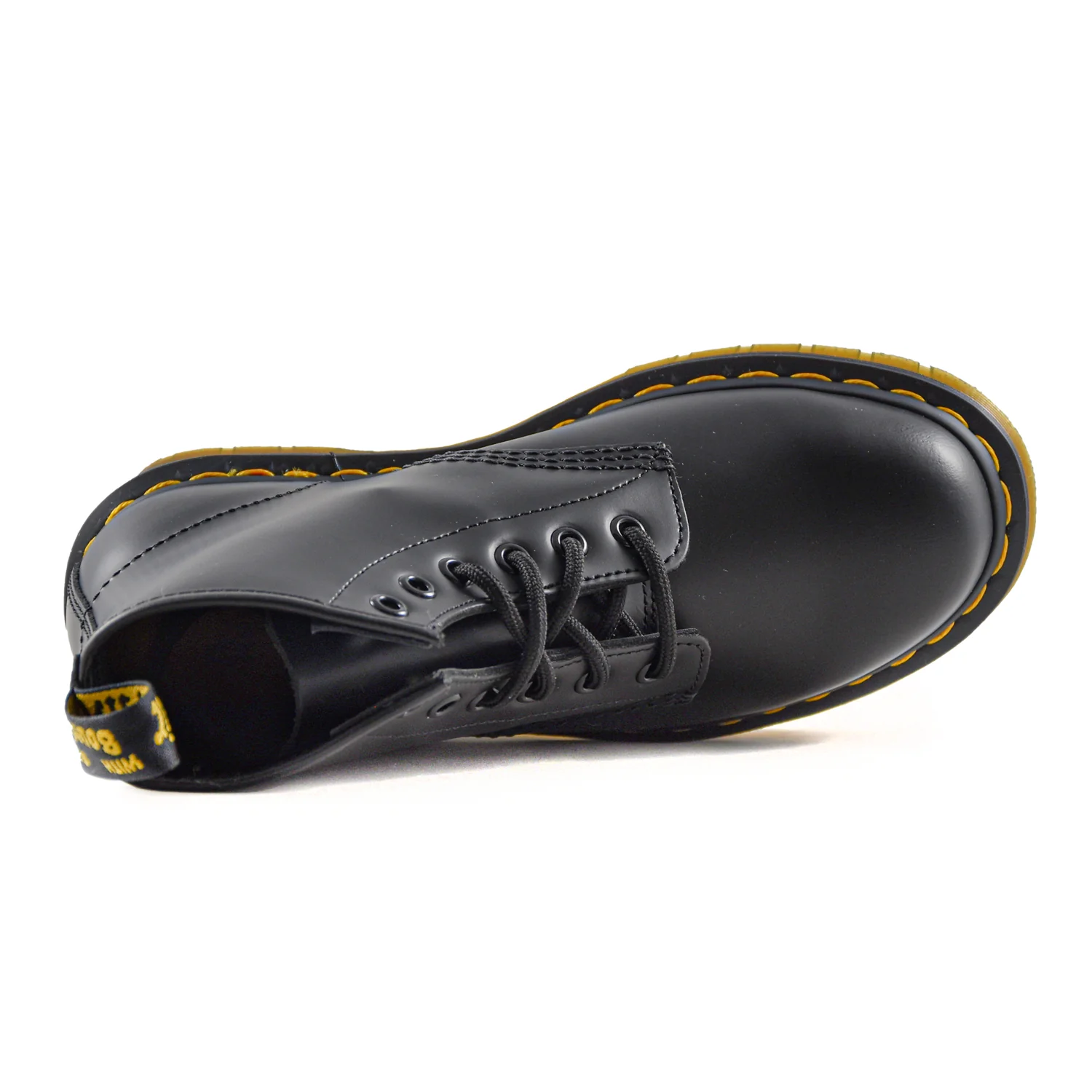 Dr. Martens 101YS Anfibio Nero Donna Sei Fori Con Cucitura Gialla - Image 3