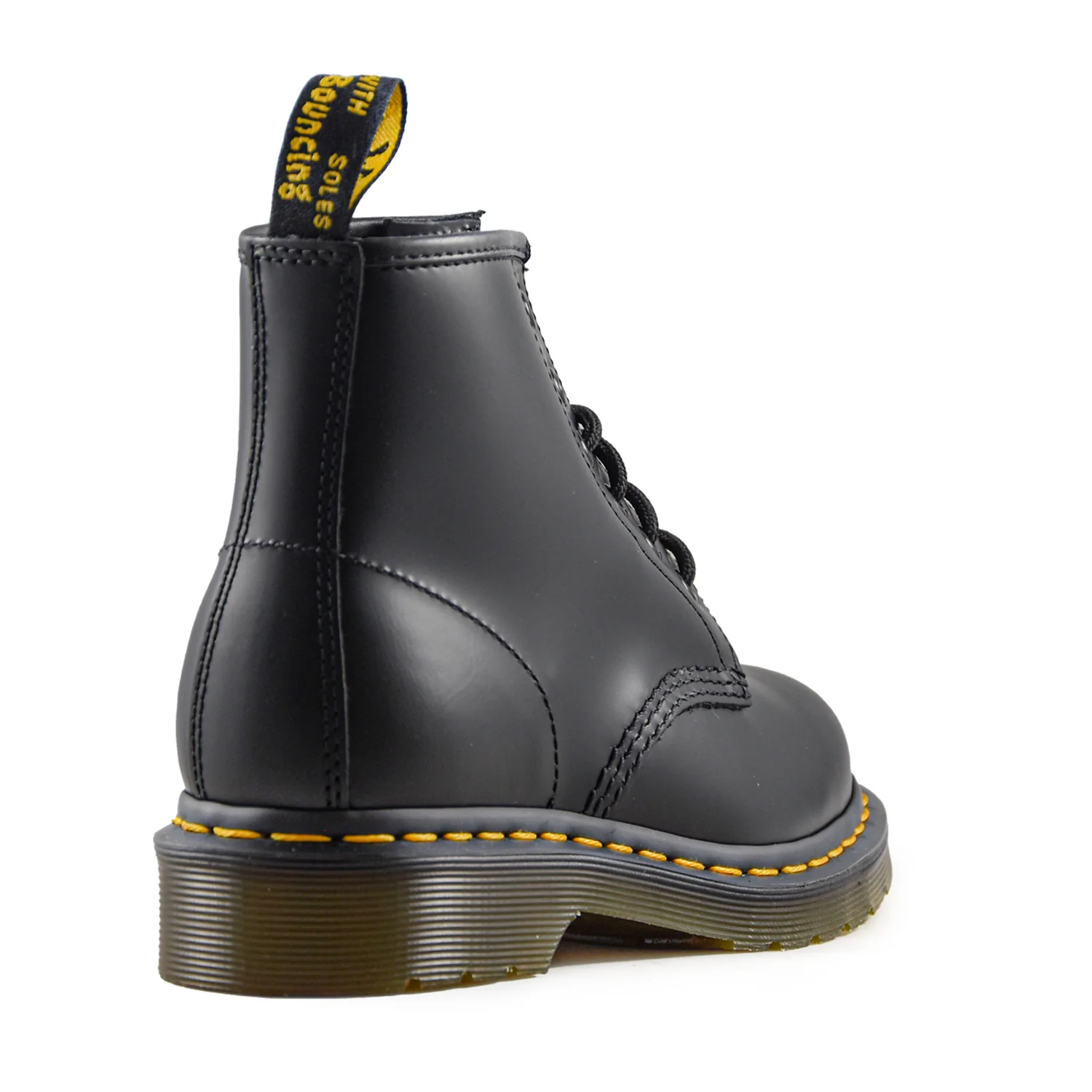 Dr. Martens 101YS Anfibio Nero Donna Sei Fori Con Cucitura Gialla - Image 4
