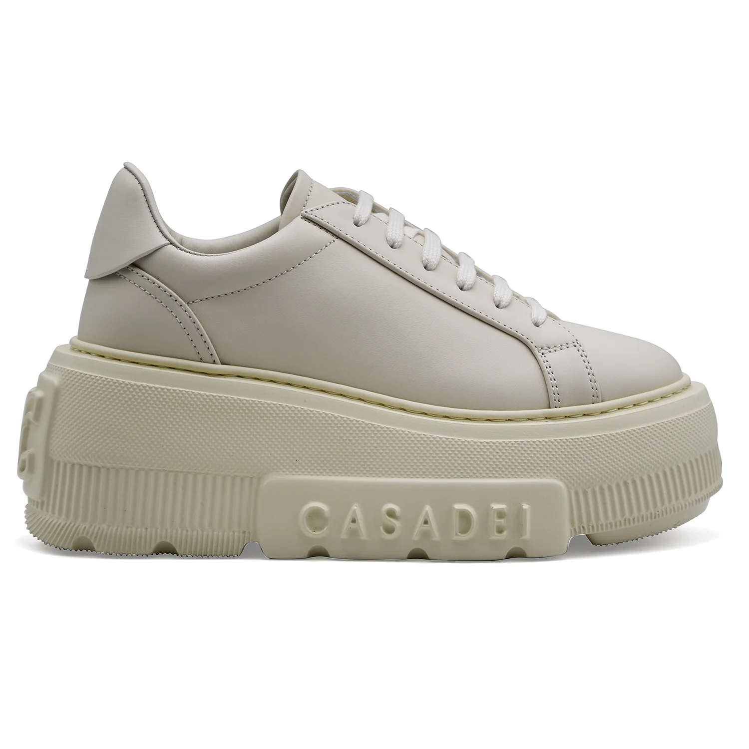 Sneakers Casadei Donna Nexus Pelle Latte Dalla Zeppa Iconica