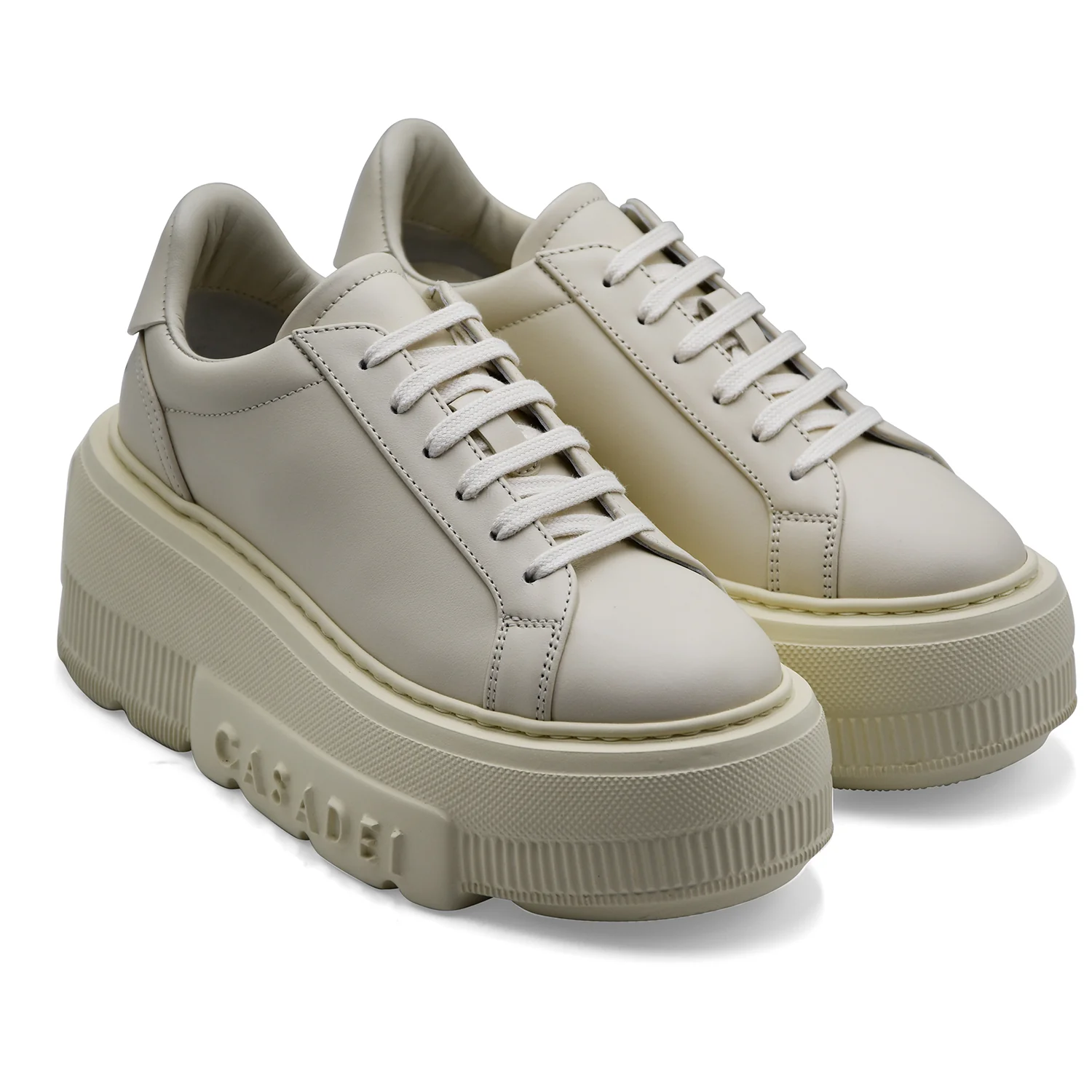 Sneakers Casadei Donna Nexus Pelle Latte Dalla Zeppa Iconica - Image 2