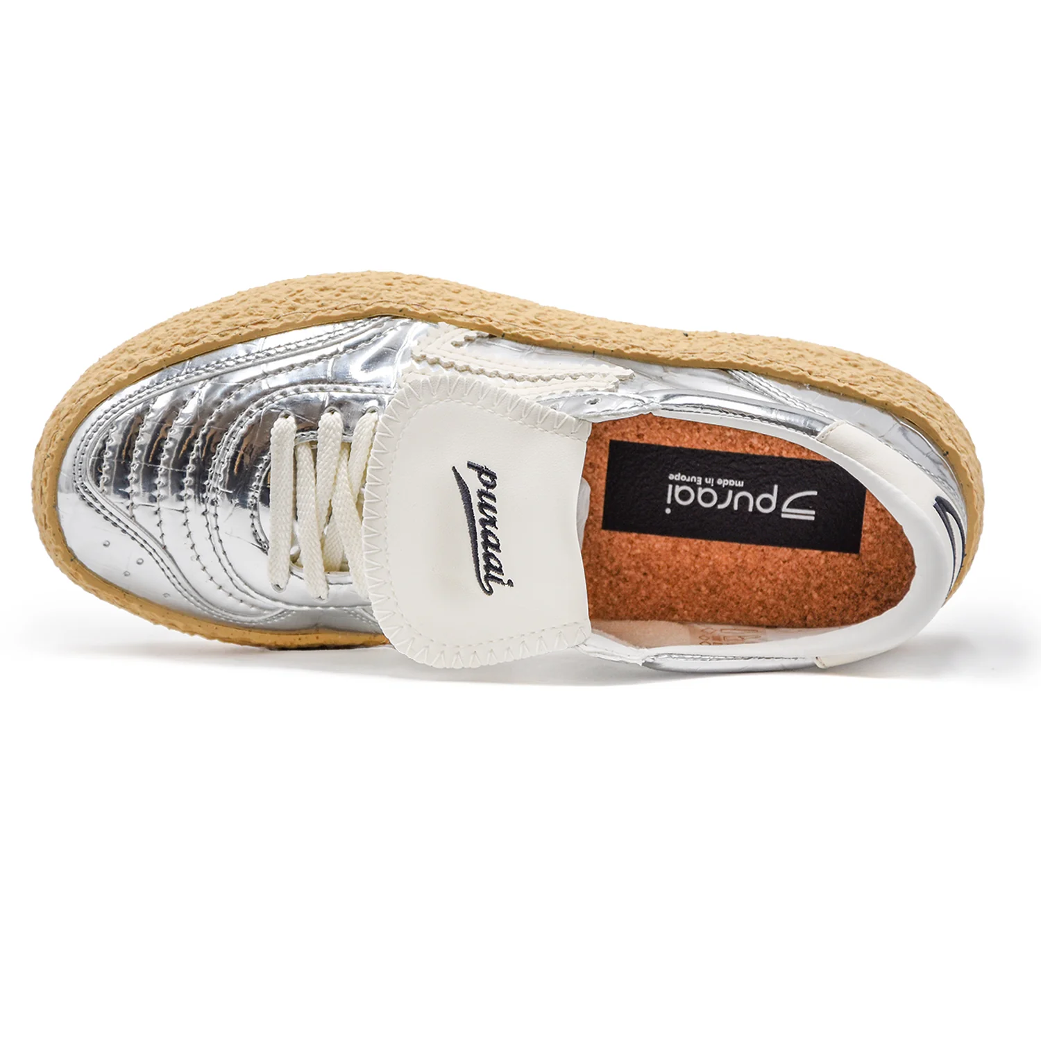 Sneakers Donna Puraai Argento Con Linguetta Bianca Logata - Image 4