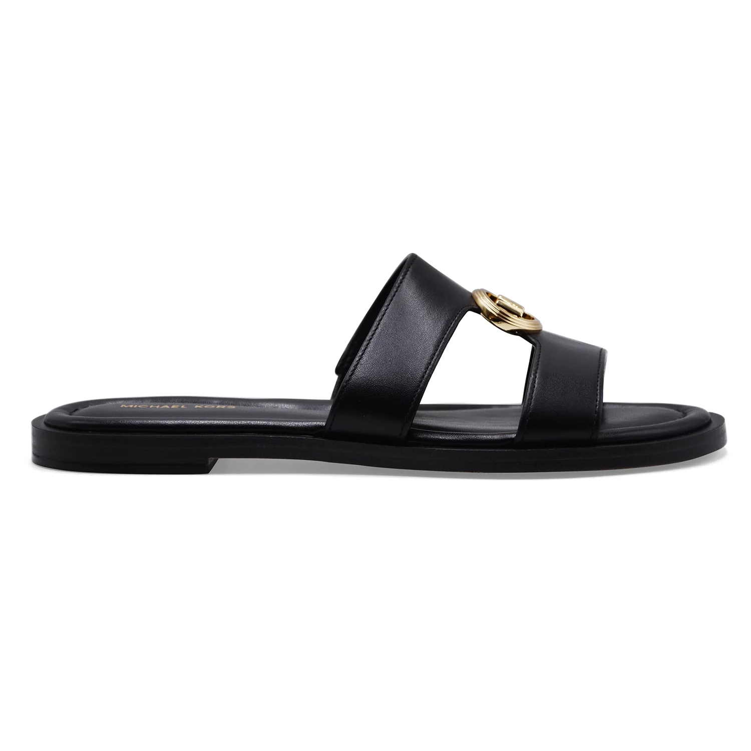 Michael Kors Sandali Donna ERIN FLAT Pelle Nero Logo "MK" Oro