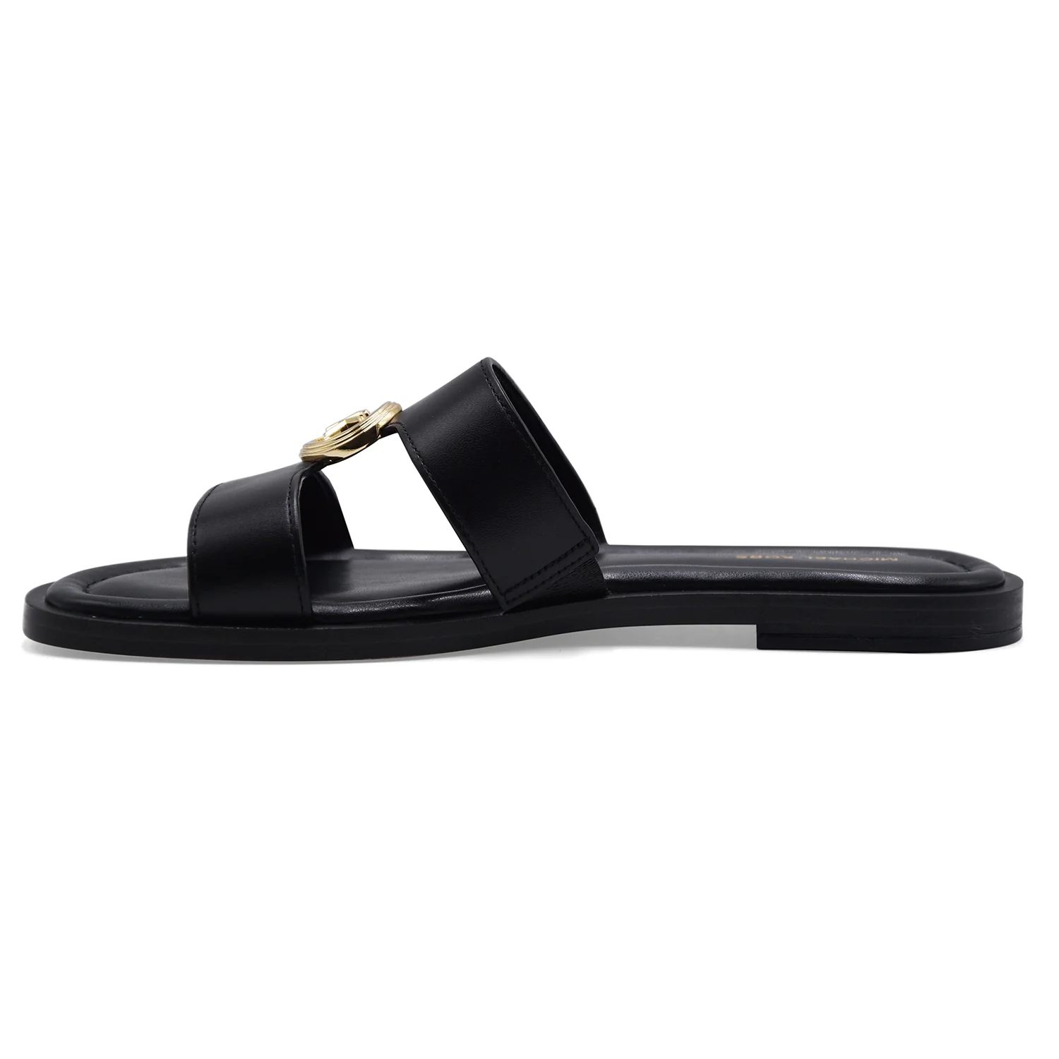 Michael Kors Sandali Donna ERIN FLAT Pelle Nero Logo "MK" Oro - Image 4
