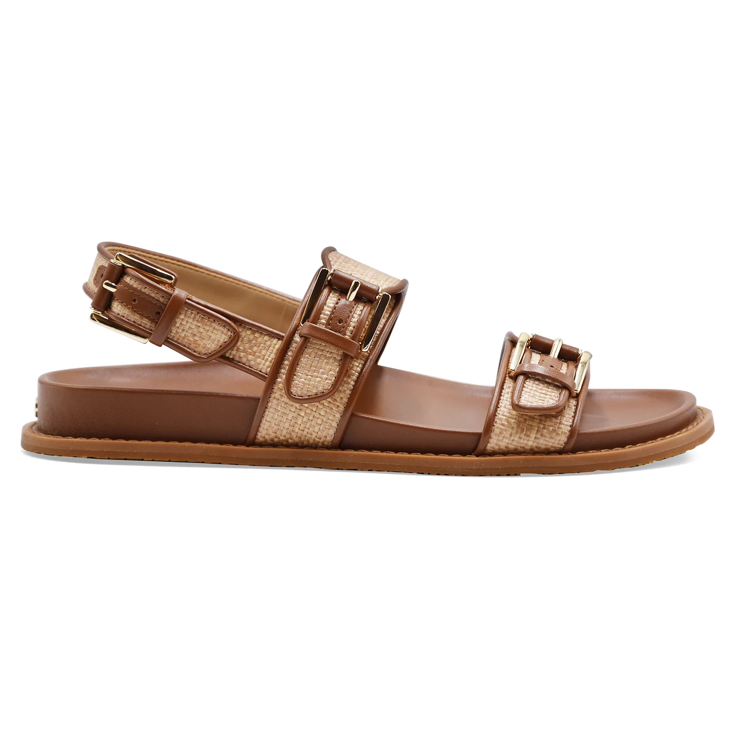 Sandali Flat Donna Michael Kors Nia Woven Straw Cuoio Luggage