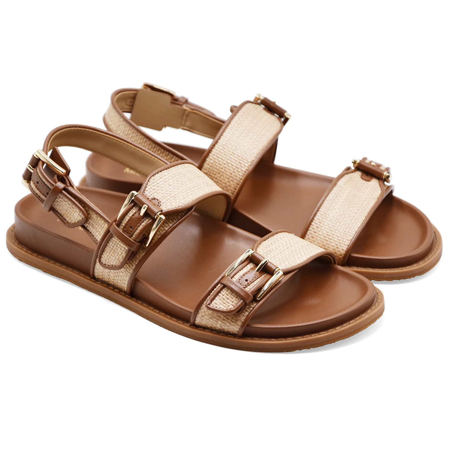 Sandali Flat Donna Michael Kors Nia Woven Straw Cuoio Luggage - Image 2