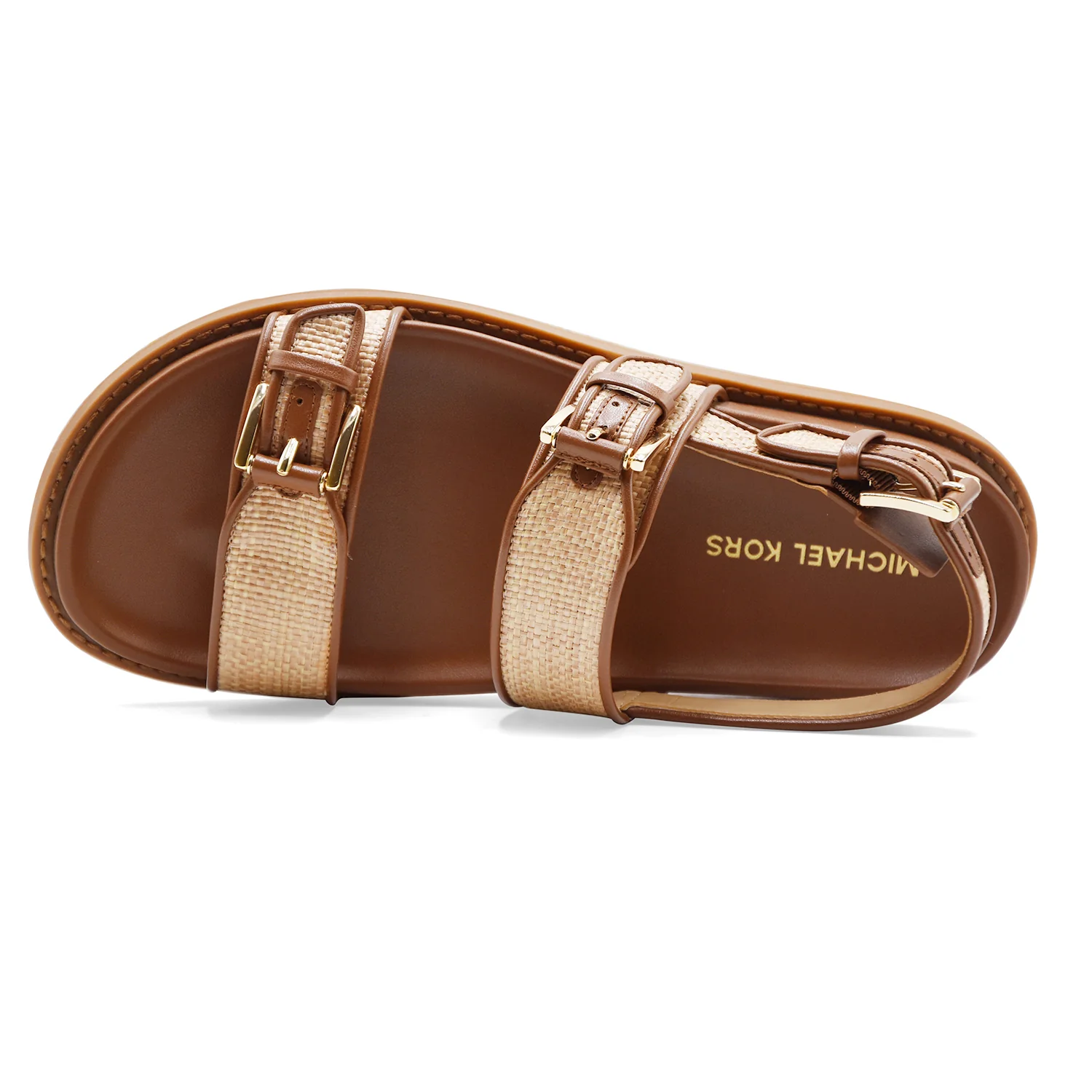 Sandali Flat Donna Michael Kors Nia Woven Straw Cuoio Luggage - Image 3