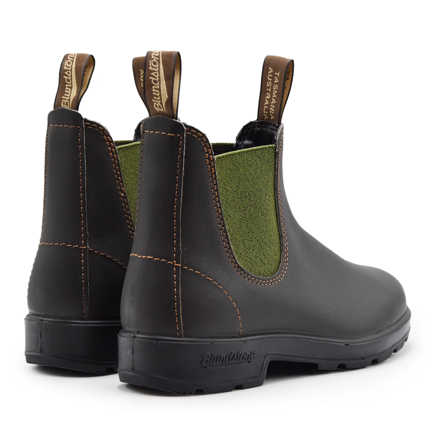 Beatles Blundstone 519 Donna Pelle Marrone Con Tessuto Verde - Image 3
