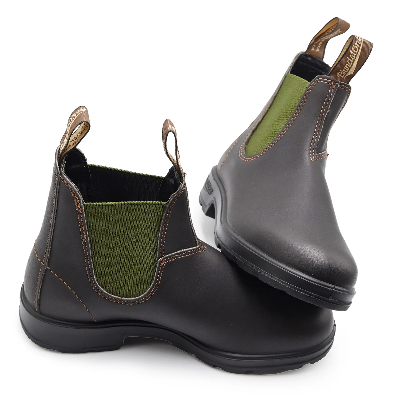 Beatles Blundstone 519 Donna Pelle Marrone Con Tessuto Verde - Image 5