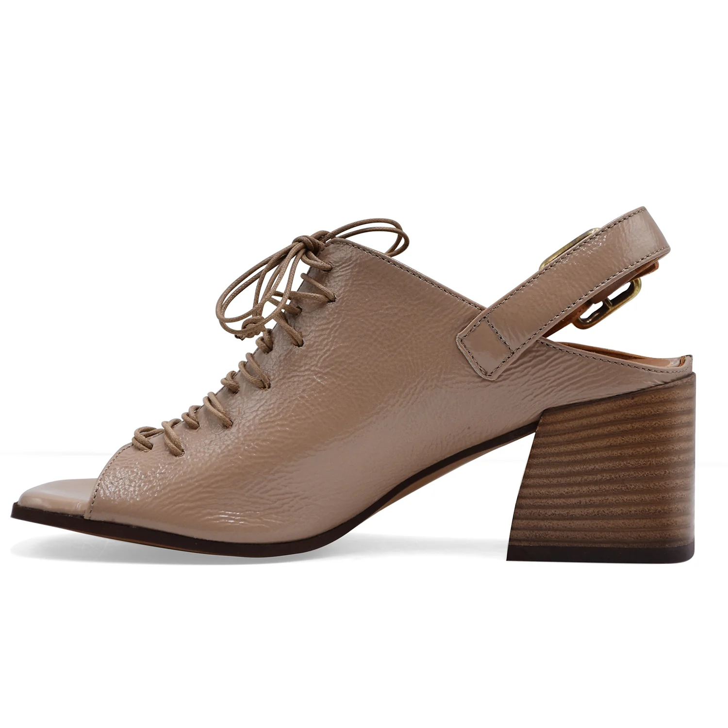 Sandali Allacciati Donna Mat:20 6528 Pelle Beige Fatta A Mano - Image 5