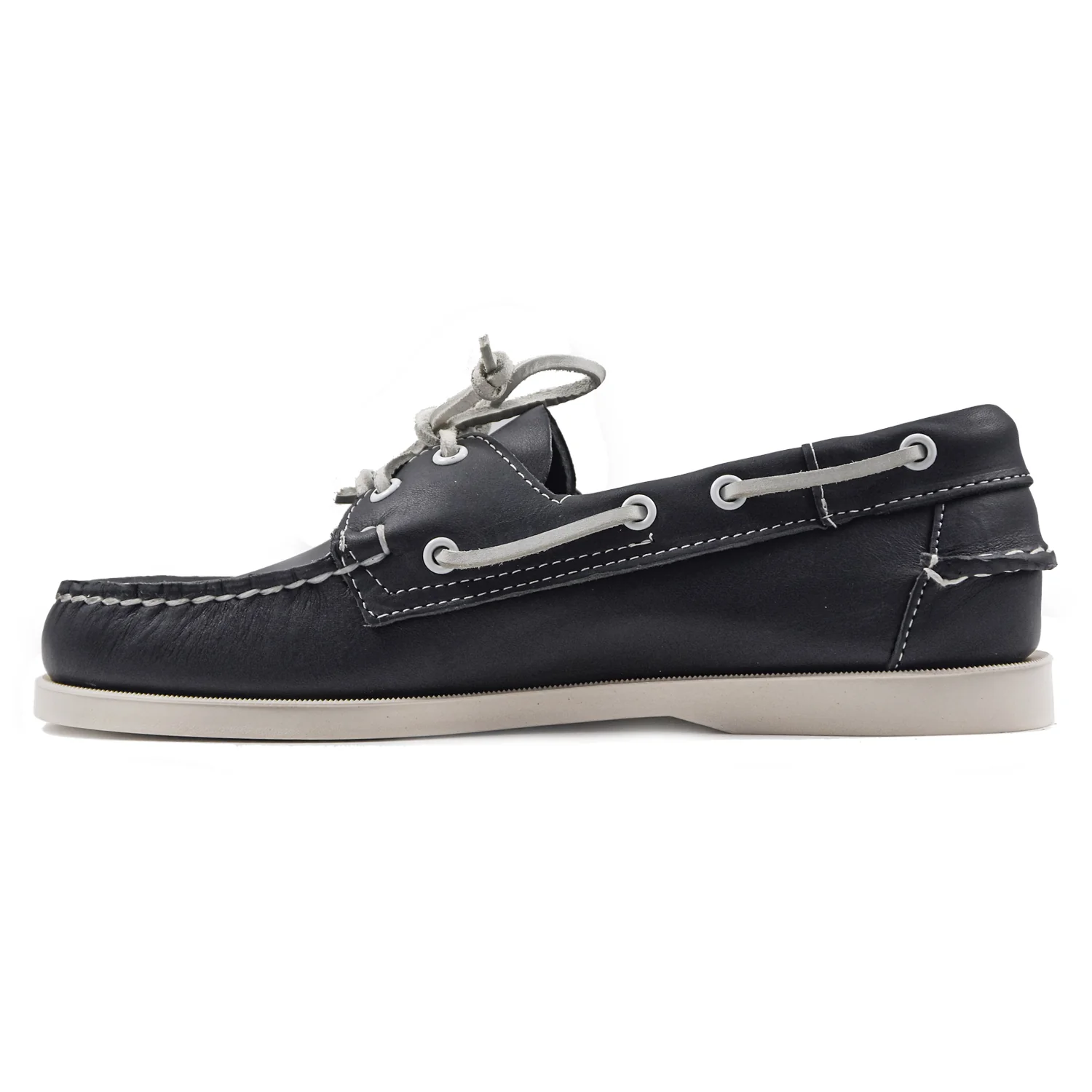 Sebago Docksides Uomo Stringata Blu Con Lacci Bianchi In Pelle - Image 2